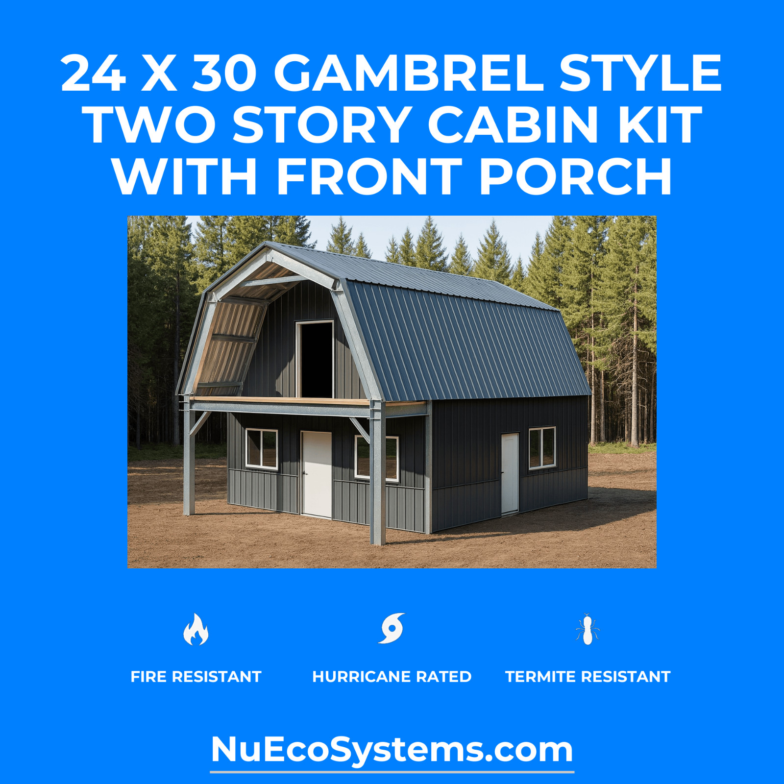 US Made Galvanized Steel 20 x 39 On & Off Grid Cabin Kit Covered Patio