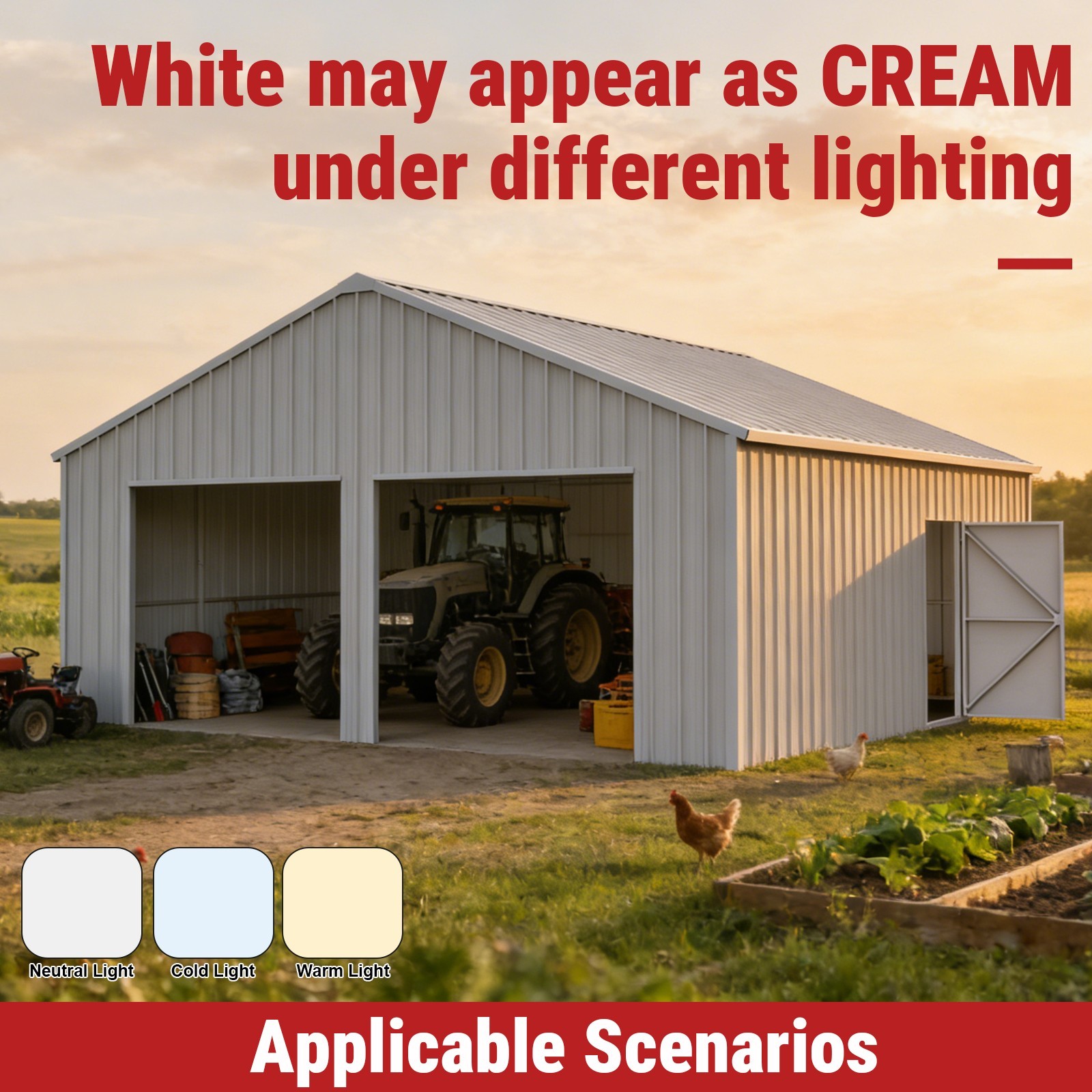 45’x25’x14′ Metal Car Garage/Outdoor Storage Shed Galvanized Steel Barn White