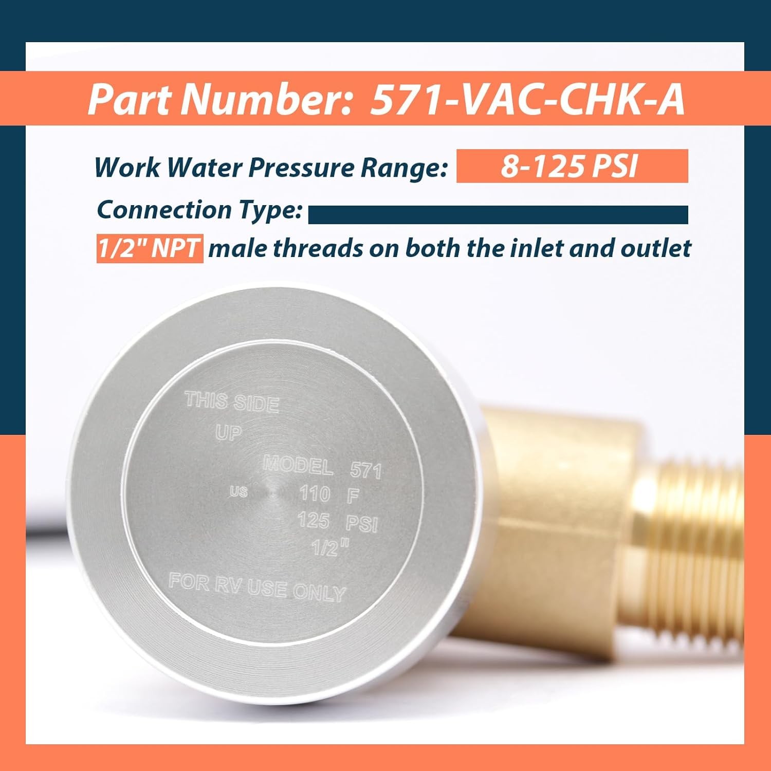 Upgraded Brass RV Vacuum Breaker Check Valve, 571-VAC-CHK-A Camper 0.5 inches