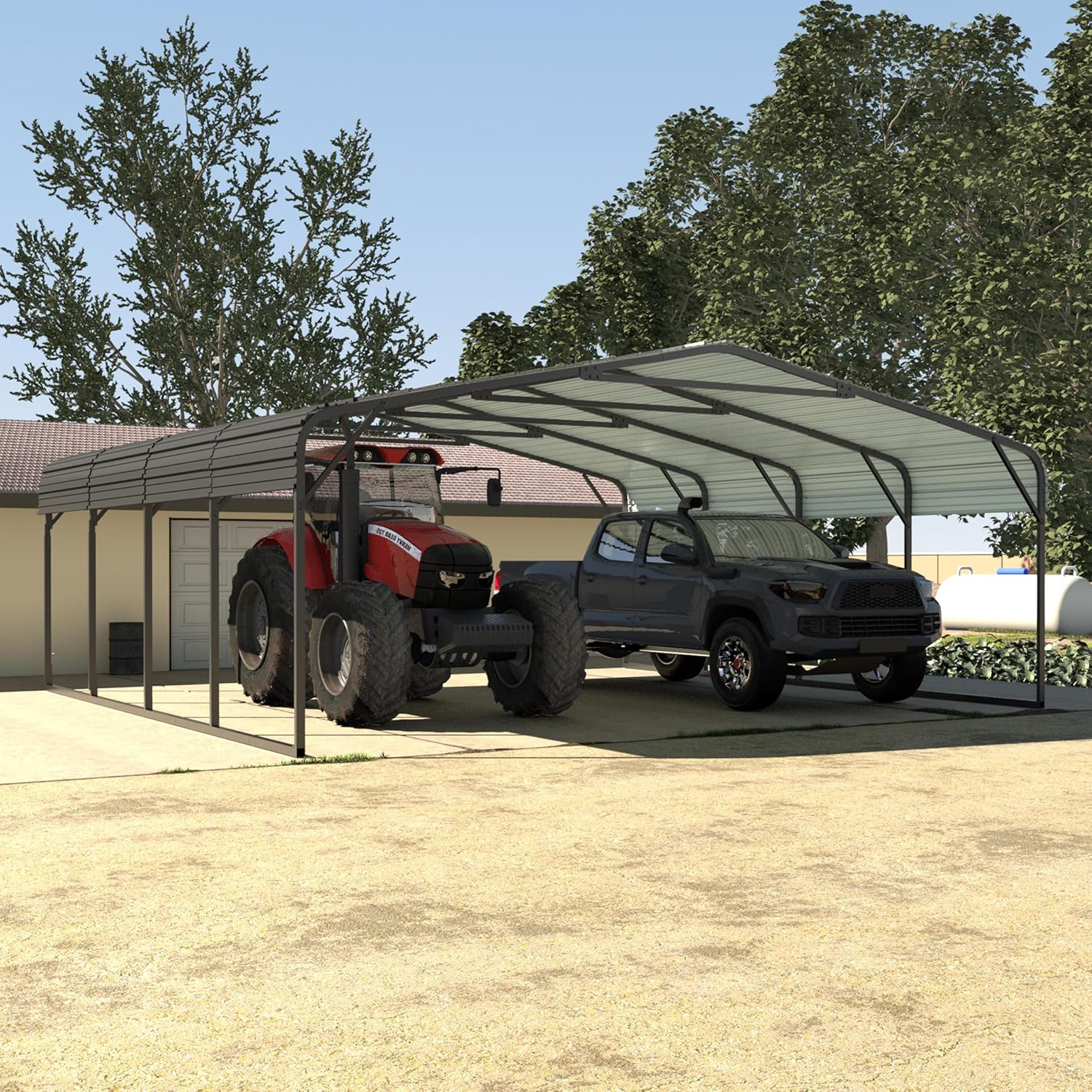 20×20 FT Heavy Duty Metal Carport Canopy for Cars, Trucks, Boats – Gray