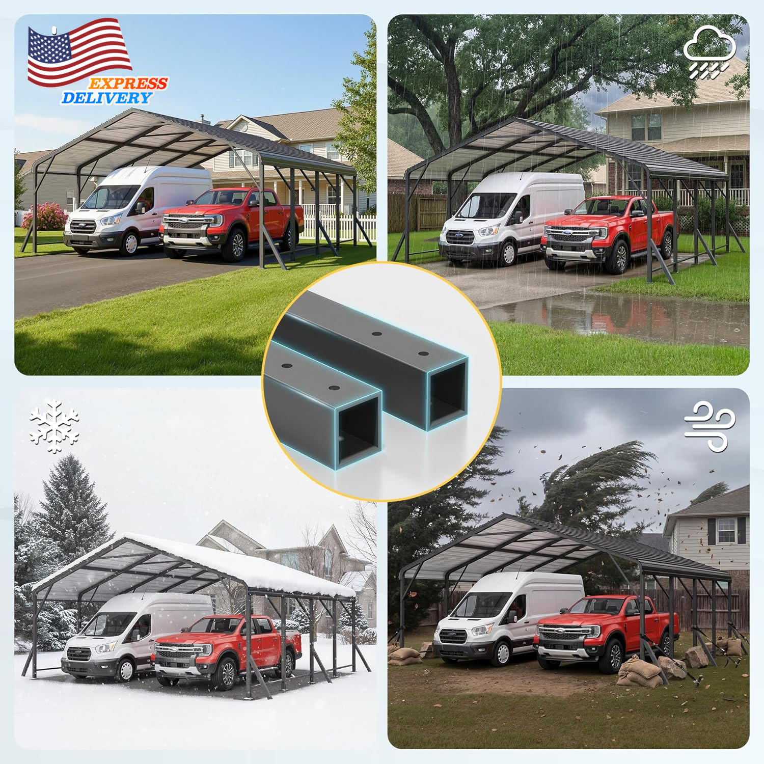 20X20 FT Metal Carport Updated Roof & Enhanced Base Heavy Duty Carport Garage