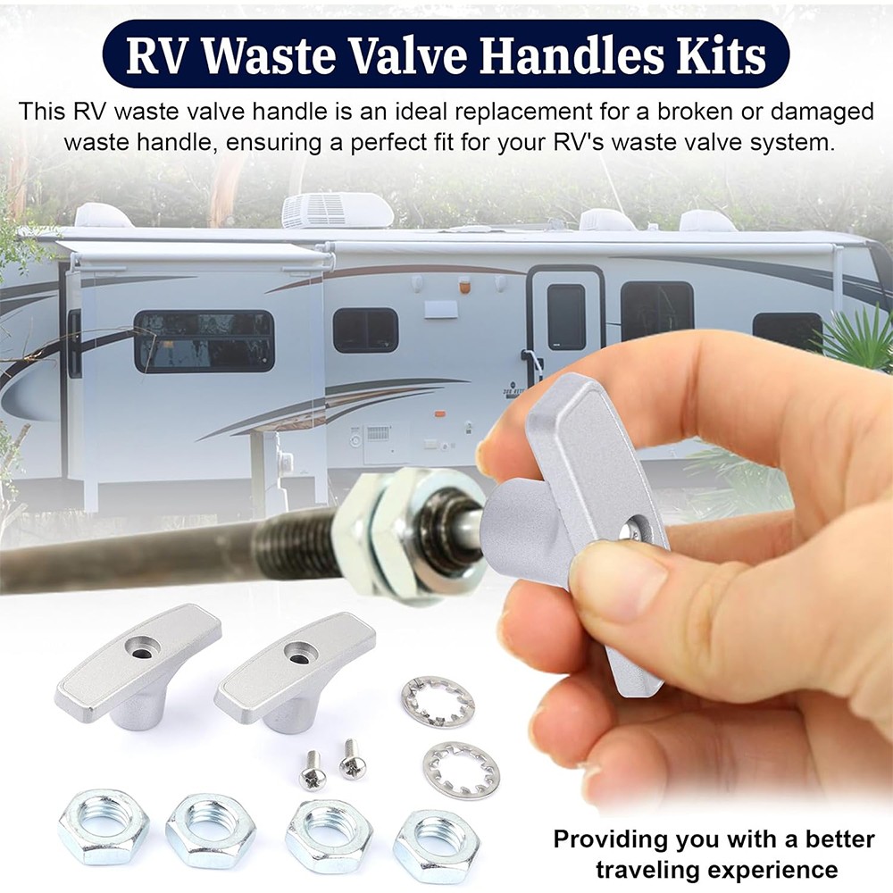 2Pcs High Grade Metal RV Waste Valve Handle Kit w/Hardware, Fits Valterra Valves
