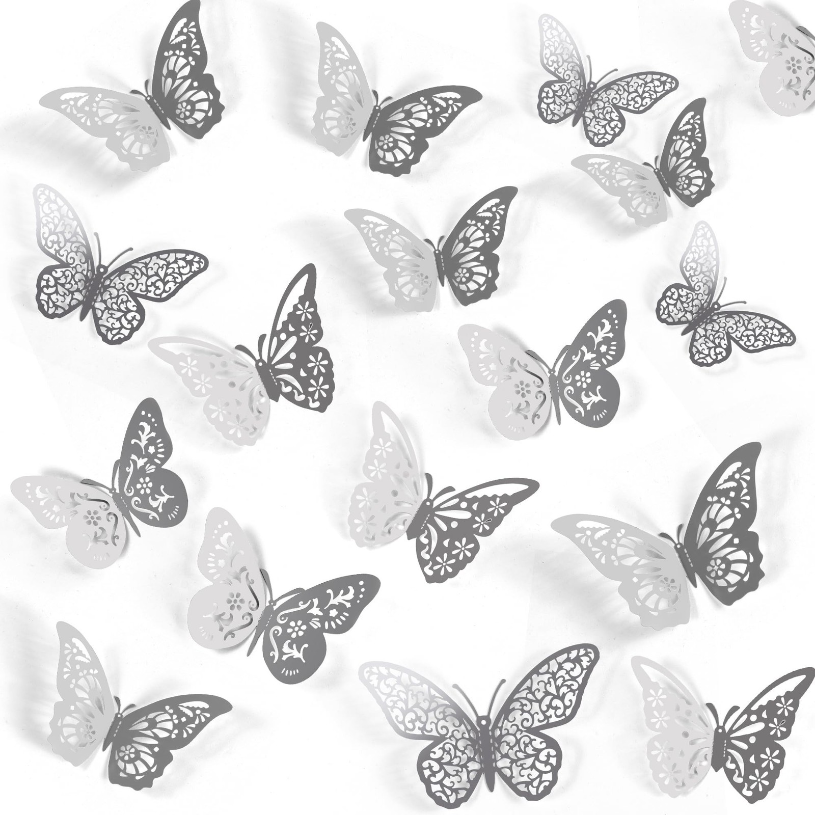 Crosize 48 Pcs Silver Butterfly Decorations, 4 Styles 3 Sizes, Wall Decor, 3D…