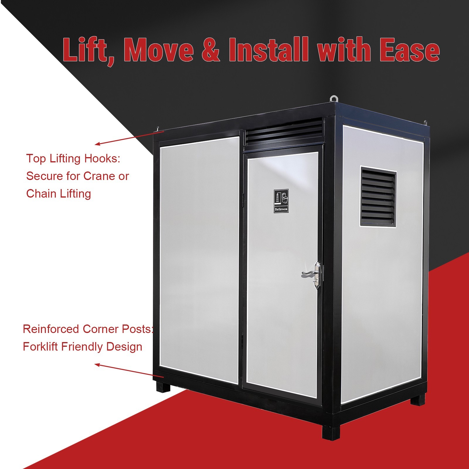 Outdoor Portable Restroom Mobile Toilet w/ Shower Bathroom, Sink, LED Light, Fan