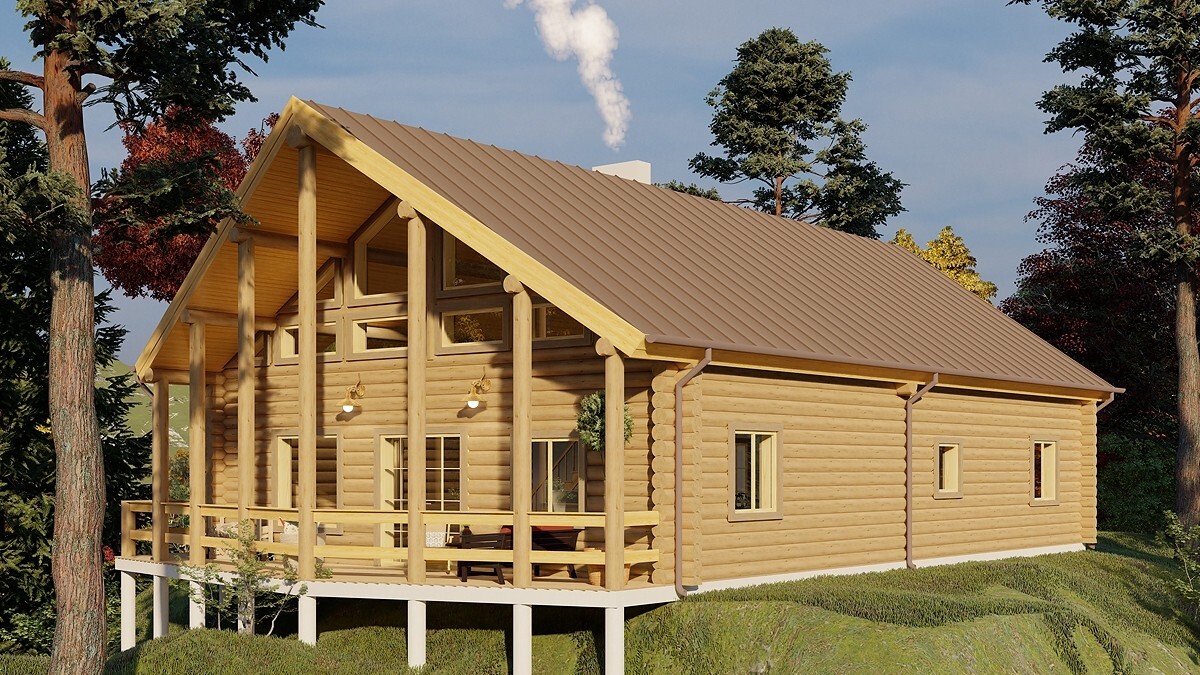 LOG CABIN HOME shell kit logs 1950 sq ft 32′ by 50′ with loft