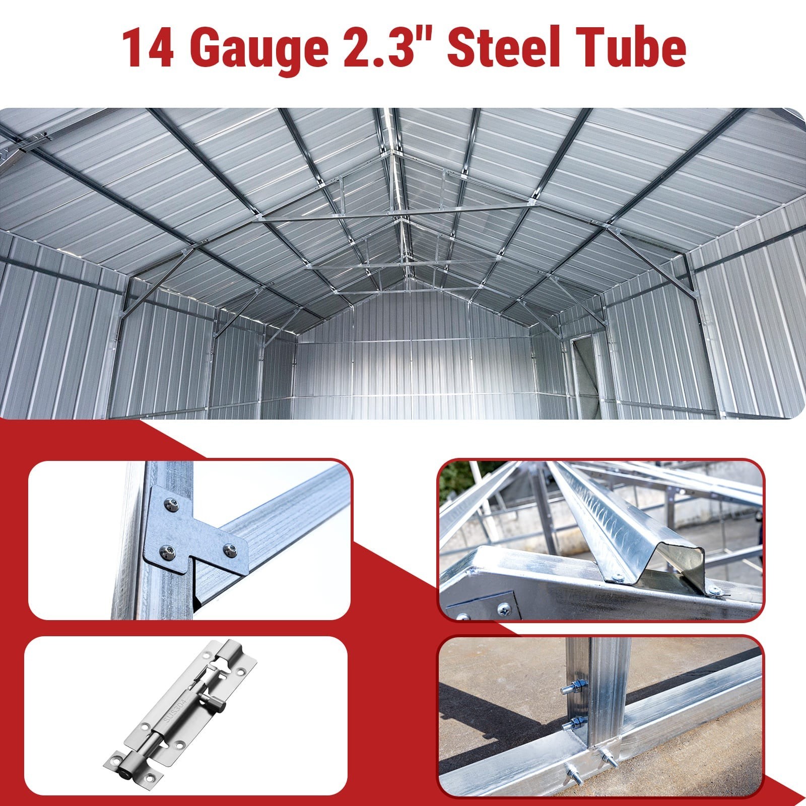 33’x 25’x 14′ Metal Car Garage/Outdoor Storage Shed/Heavy-Duty Steel Barn White