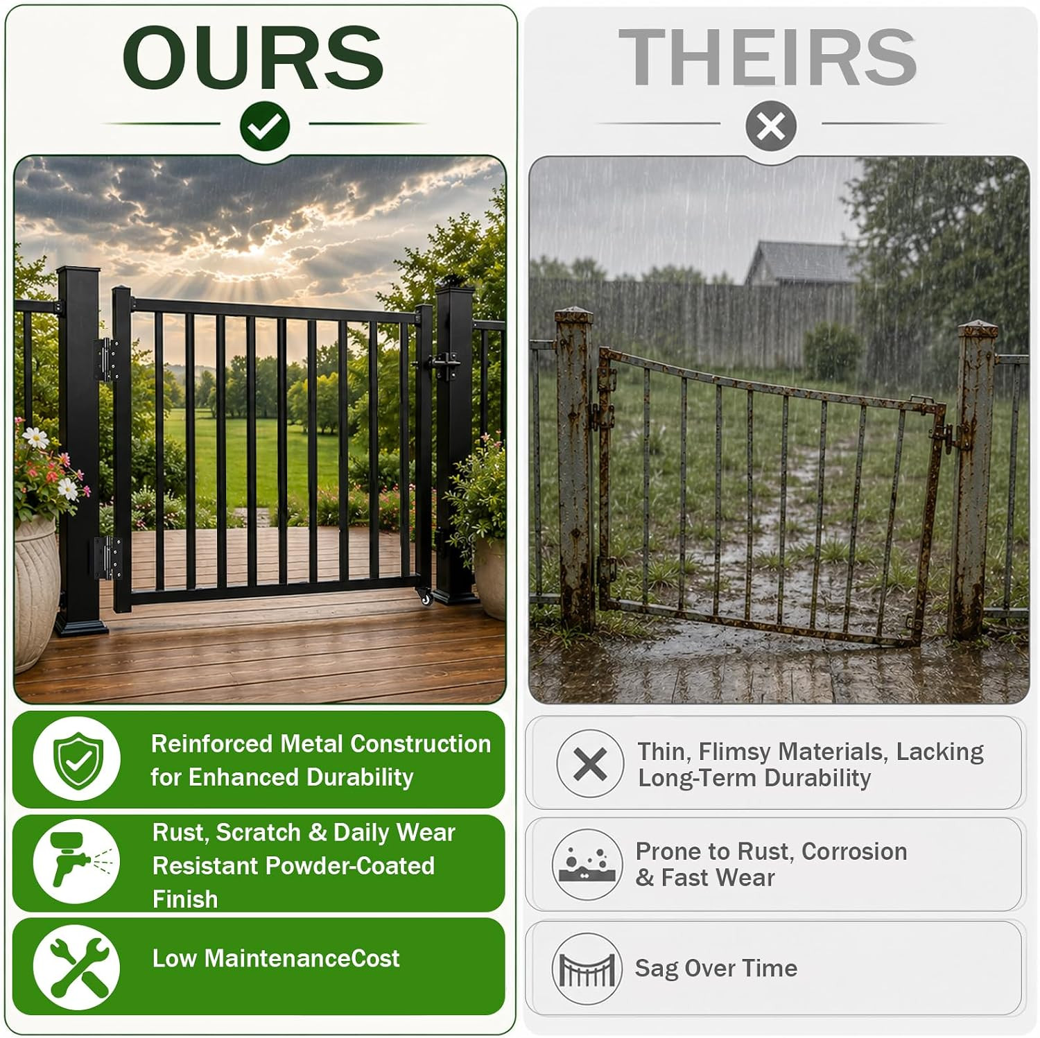 Deck Gate with Wheels, 36In. H X 4Ft. W Black Heavy Duty Steel Anti-Rust Fence D