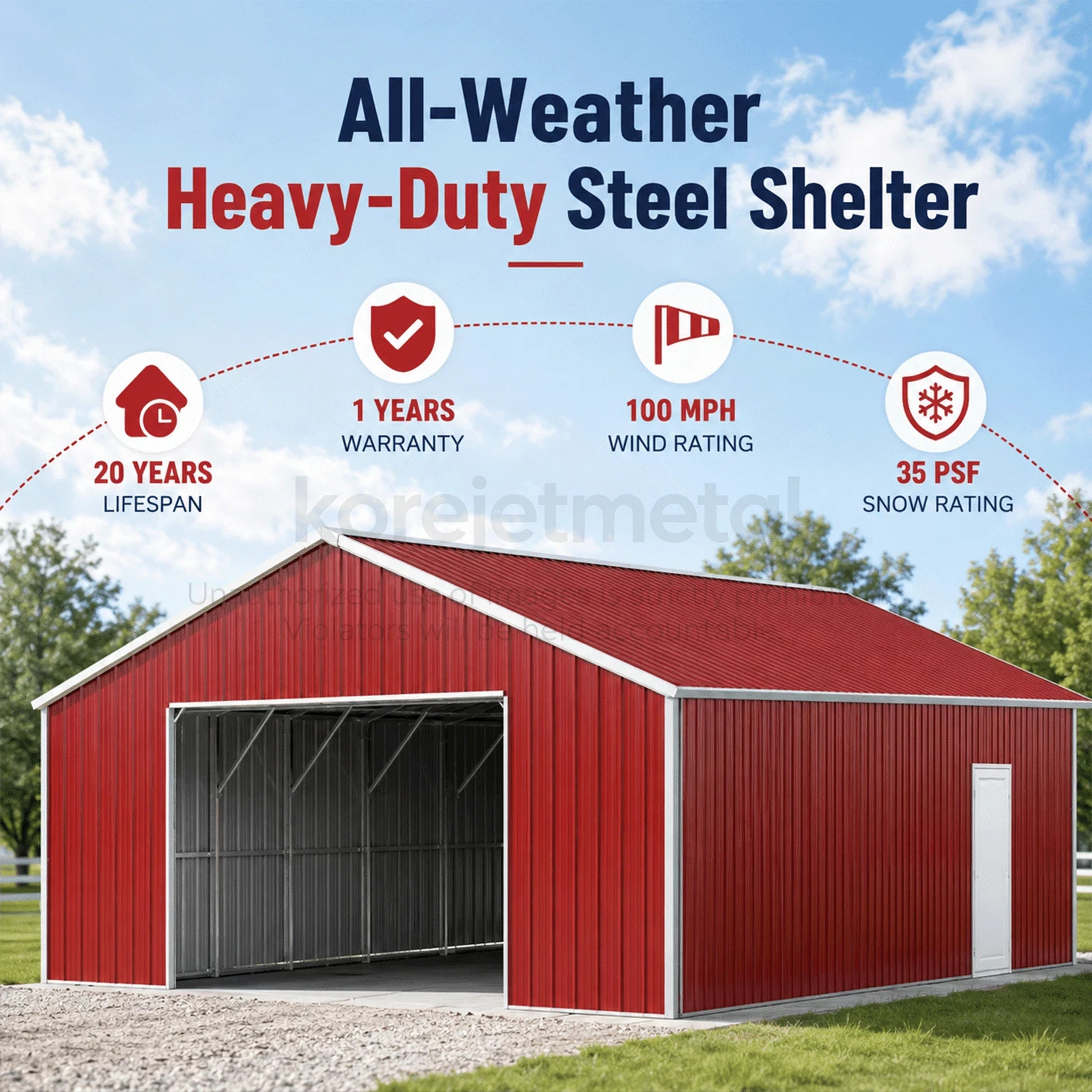 46x25x15FT Heavy-Duty Metal Garage Barn Shed Reinforced Steel Carport 1150 sq.ft