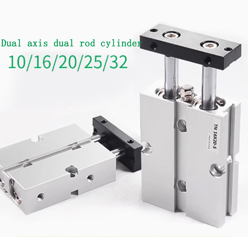 TN16mm Bore 10~150mm Stroke Dual Acting Pneumatic Air Cylinder Double Rod Alloy