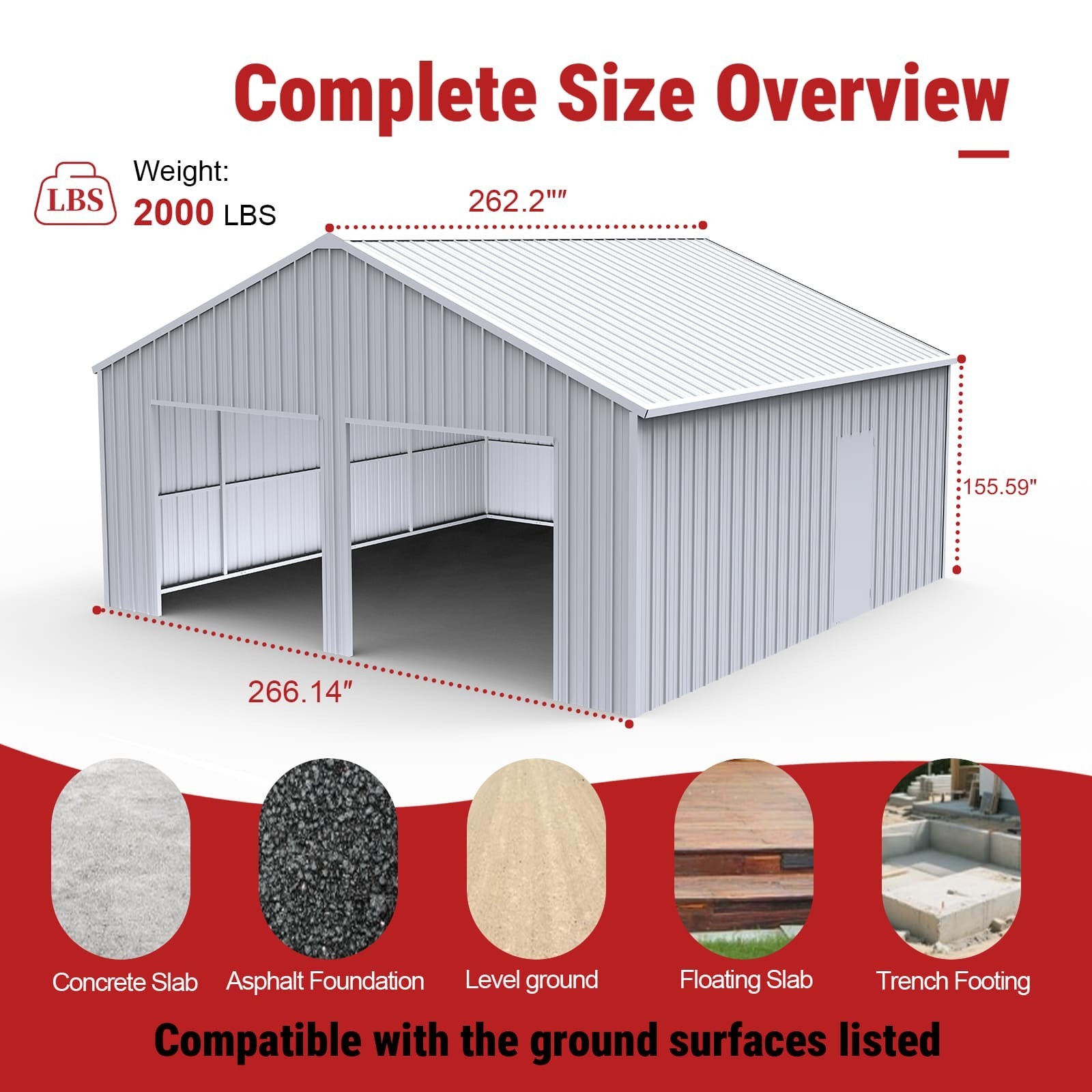 22′ x 23′ x 13′ Metal Car Garage/Outdoor Storage Shed Galvanized Steel Barn