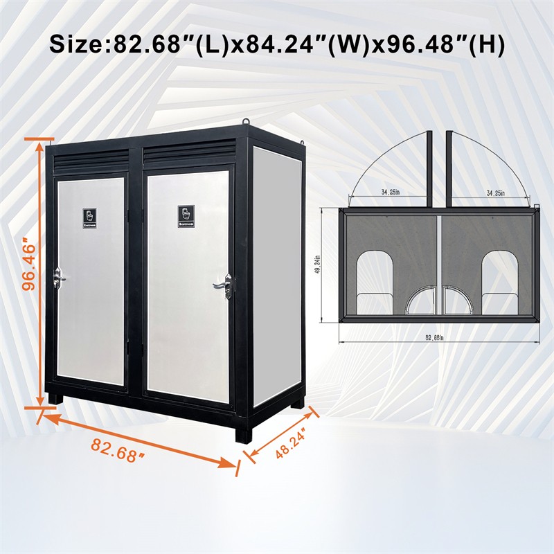 Two-Person Dual Portable Restroom Mobile Toilet Cabin w/ Sink & Toilet Outdoor