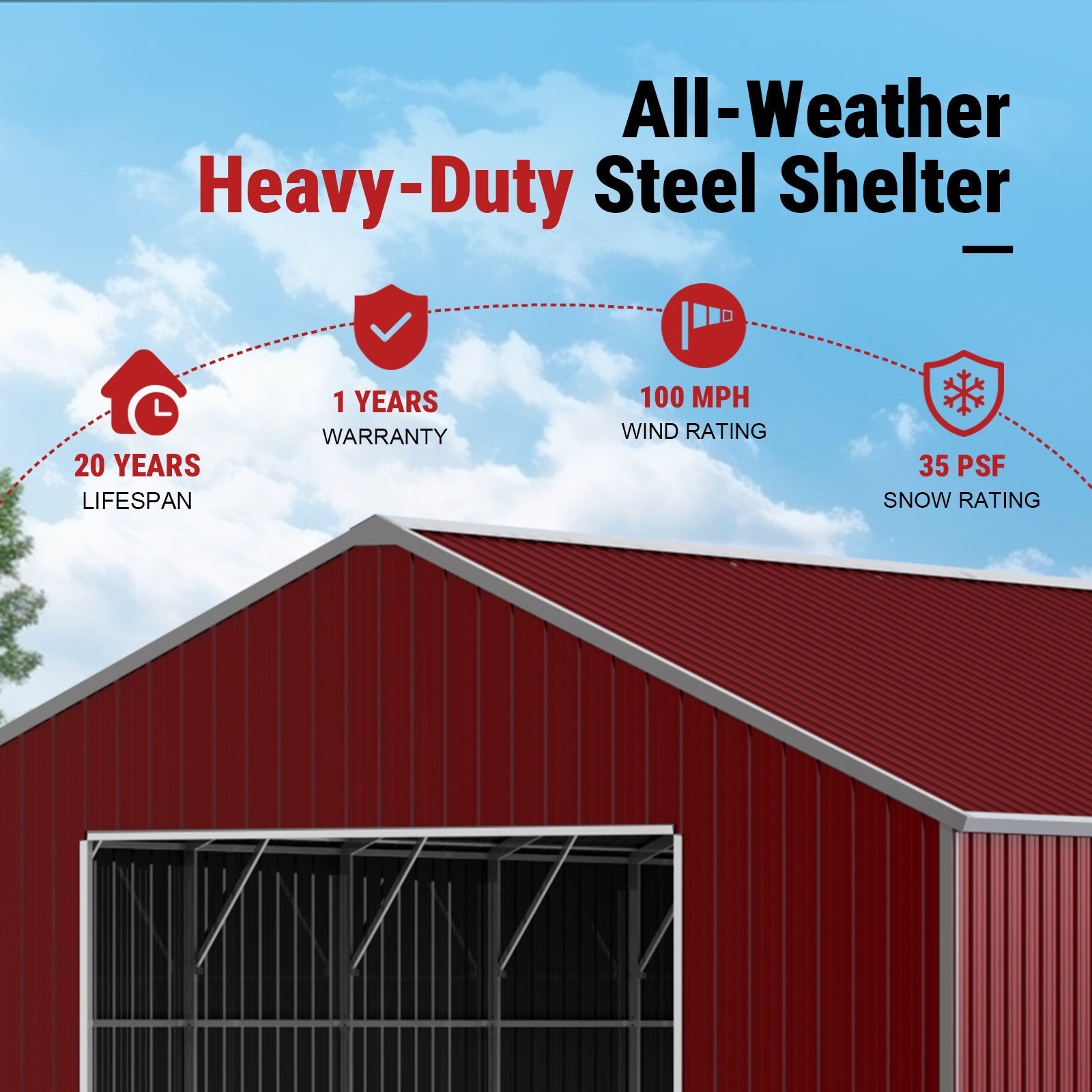46x25x15FT Outdoor Heavy-Duty Metal Garage Barn Shed Reinforced Steel Carport