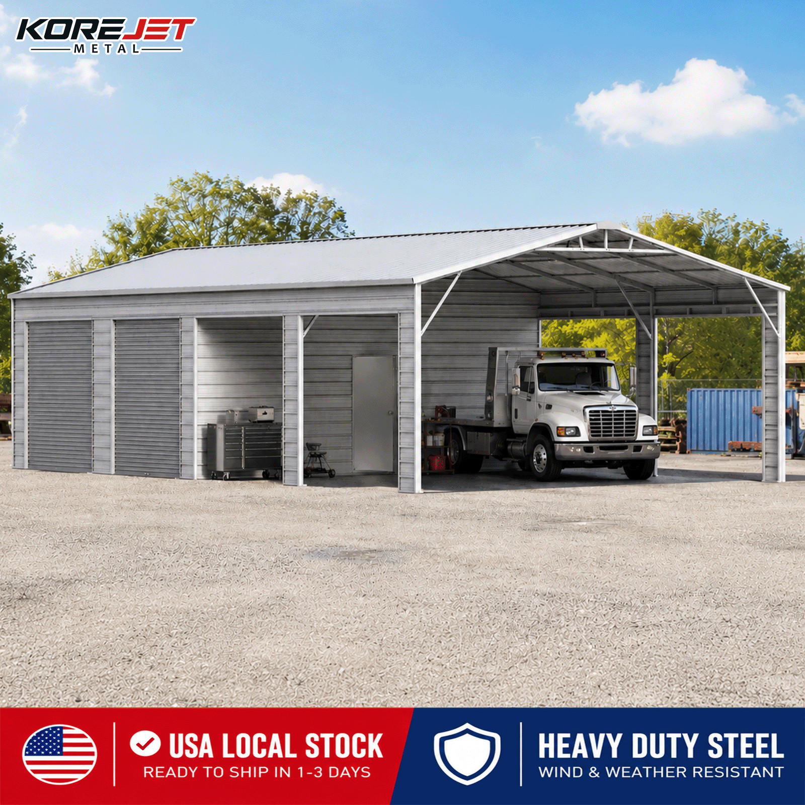 23x46FT Steel Garage Shed Building Metal Warehouse Storage w/ Roll Up Doors