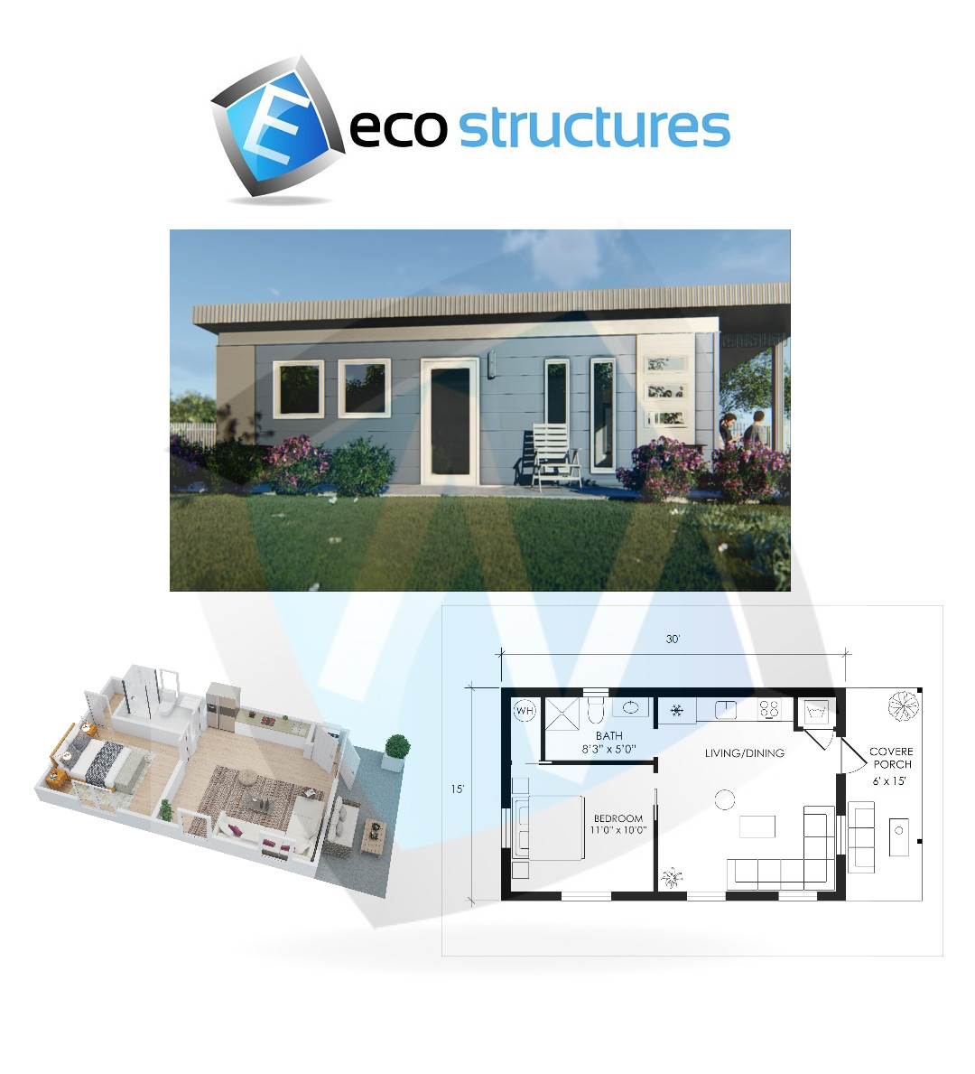 U.S. Made Steel Backyard Office Granny Flat Tiny Home Kit with Patio