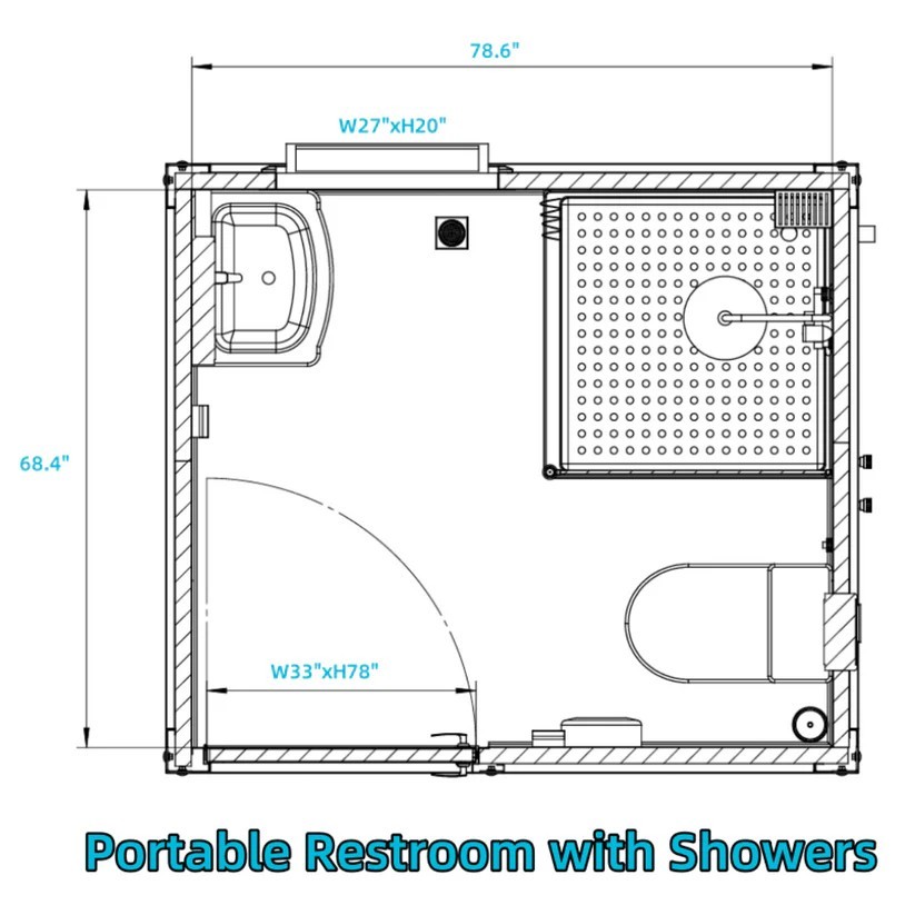 Bastone Private Toilet Stalls w/ Sink &Showers Mobile Toilet Portable Restrooms