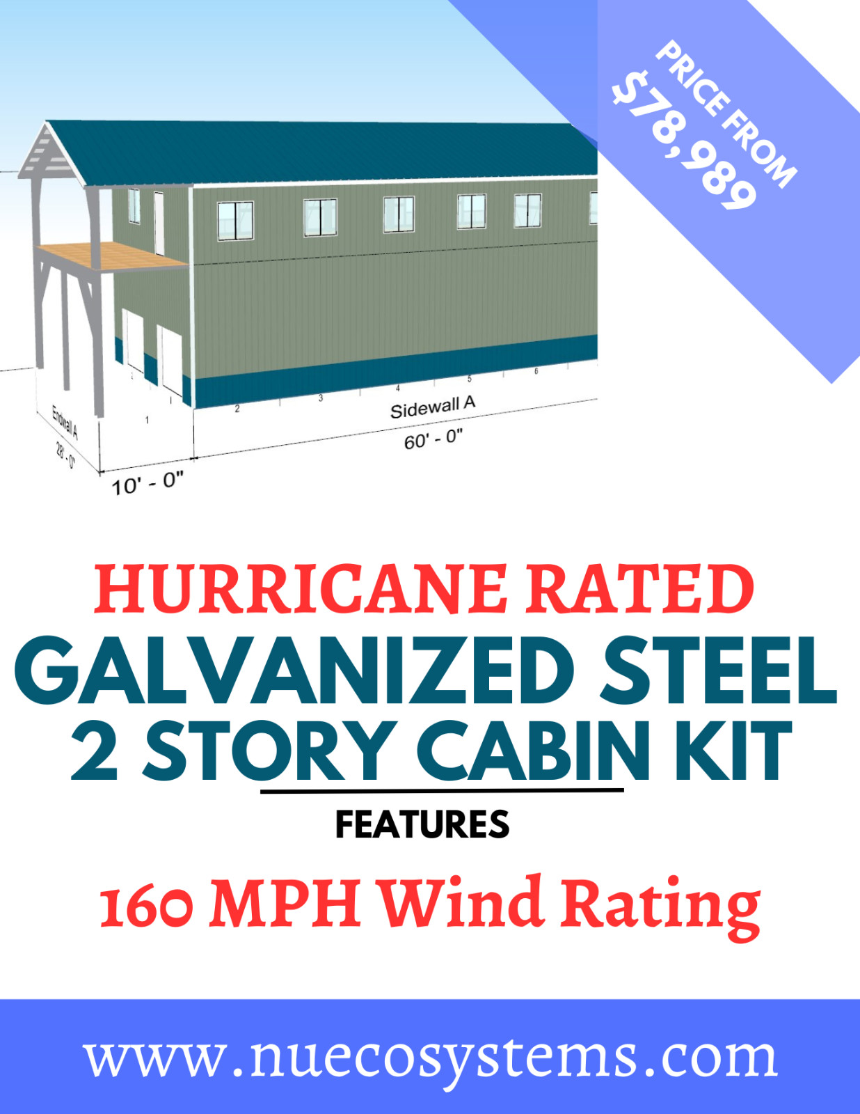 FLORIDA & TEXAS HURRICANE RATED Gable Tall Galvanized Steel Barndominium Kit