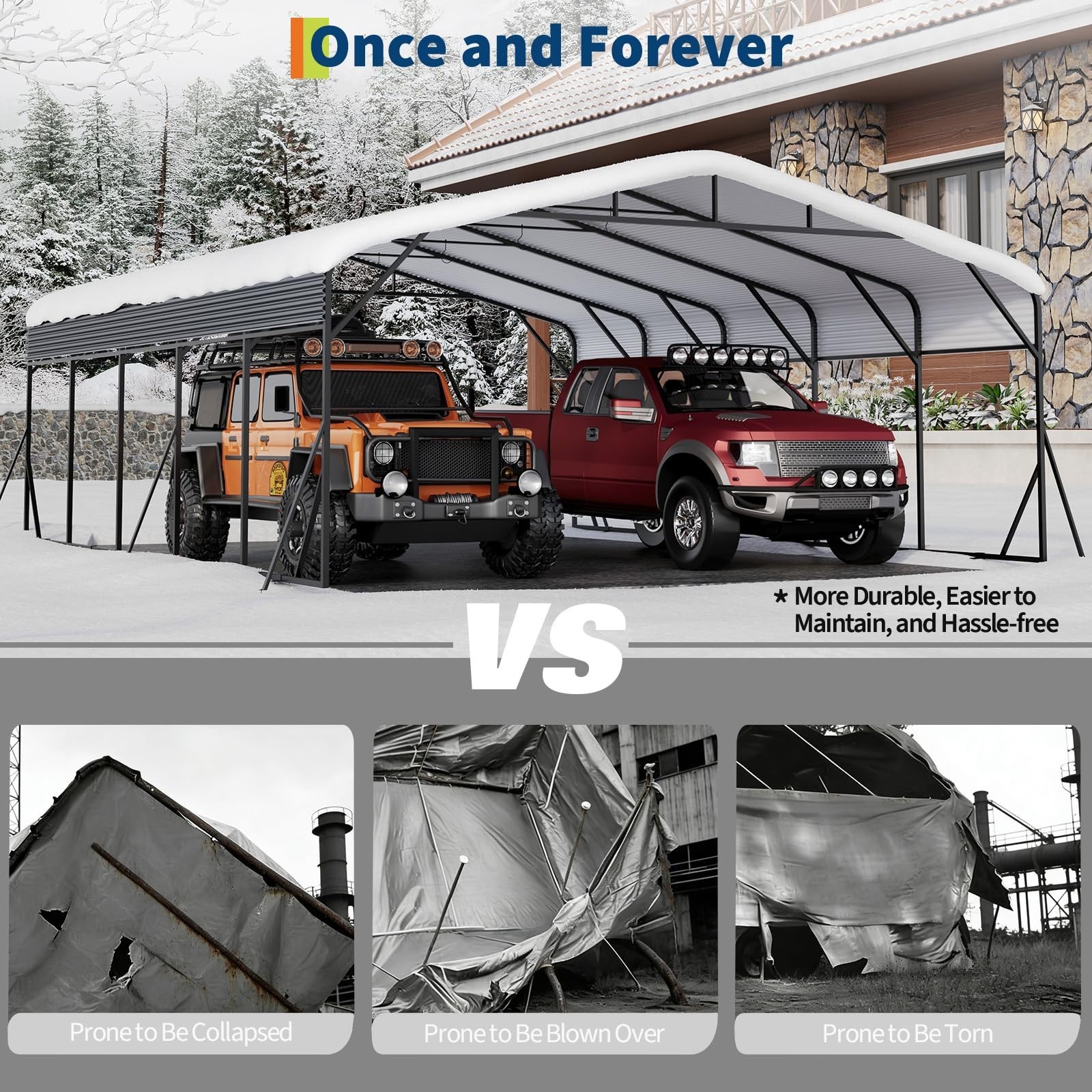 20′ x 25′ Carport Outdoor Heavy Duty Metal Galvanized Steel Car Shelter Garage