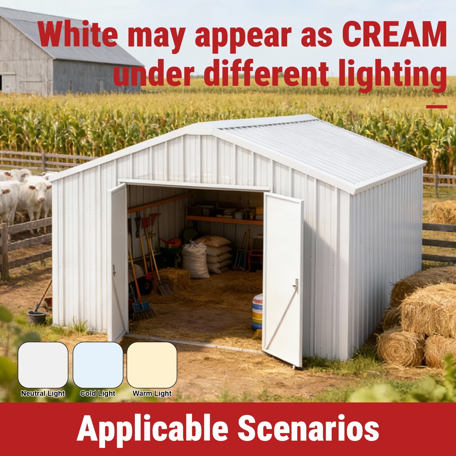12’x20′ Prefabricated Steel Garage Shed,Heavy Duty Carport with Doors White KJ