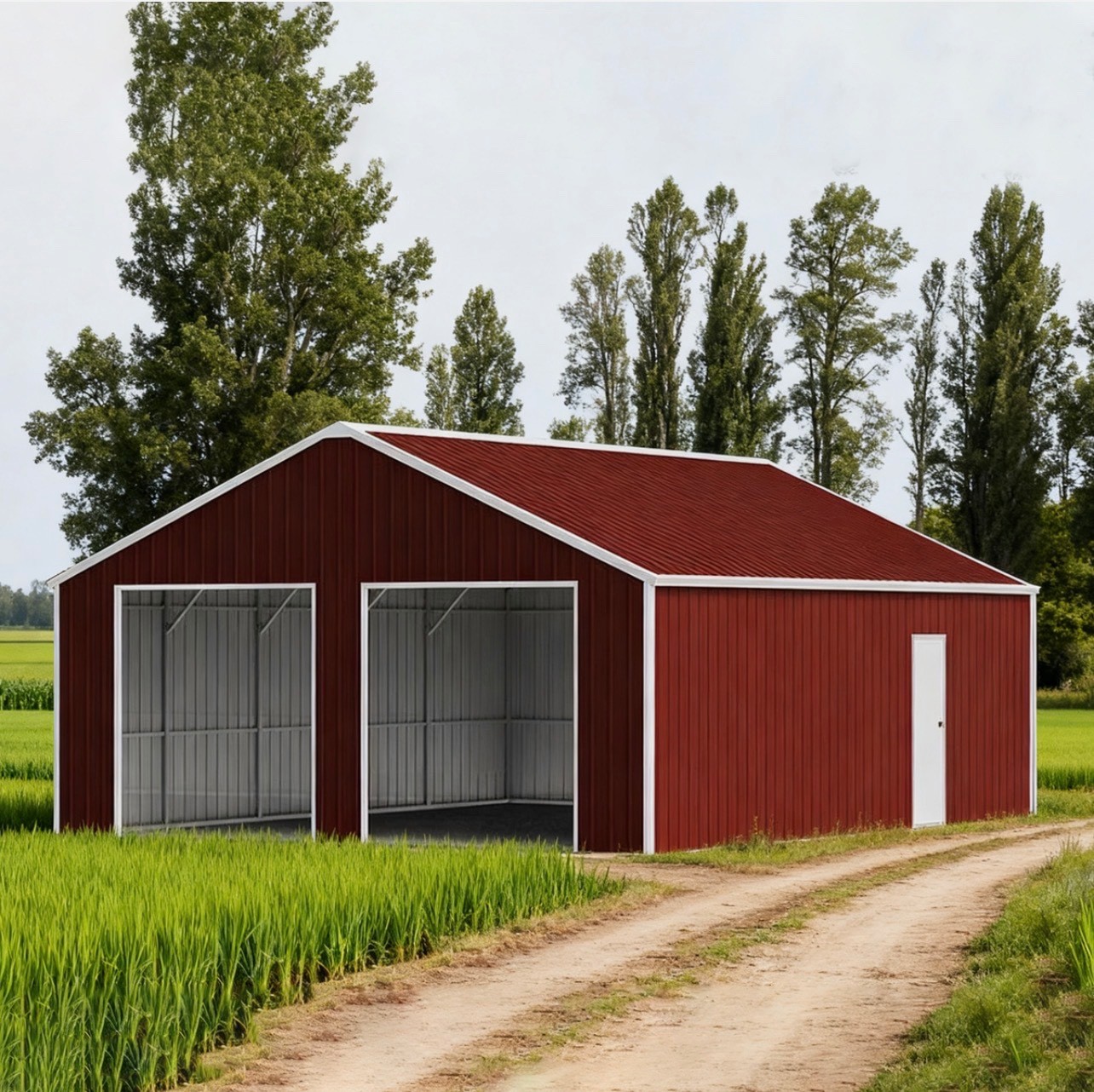 45′ x 25′ x Metal Car Garage/Outdoor Storage Shed Galvanized Steel Barn Dark-Red