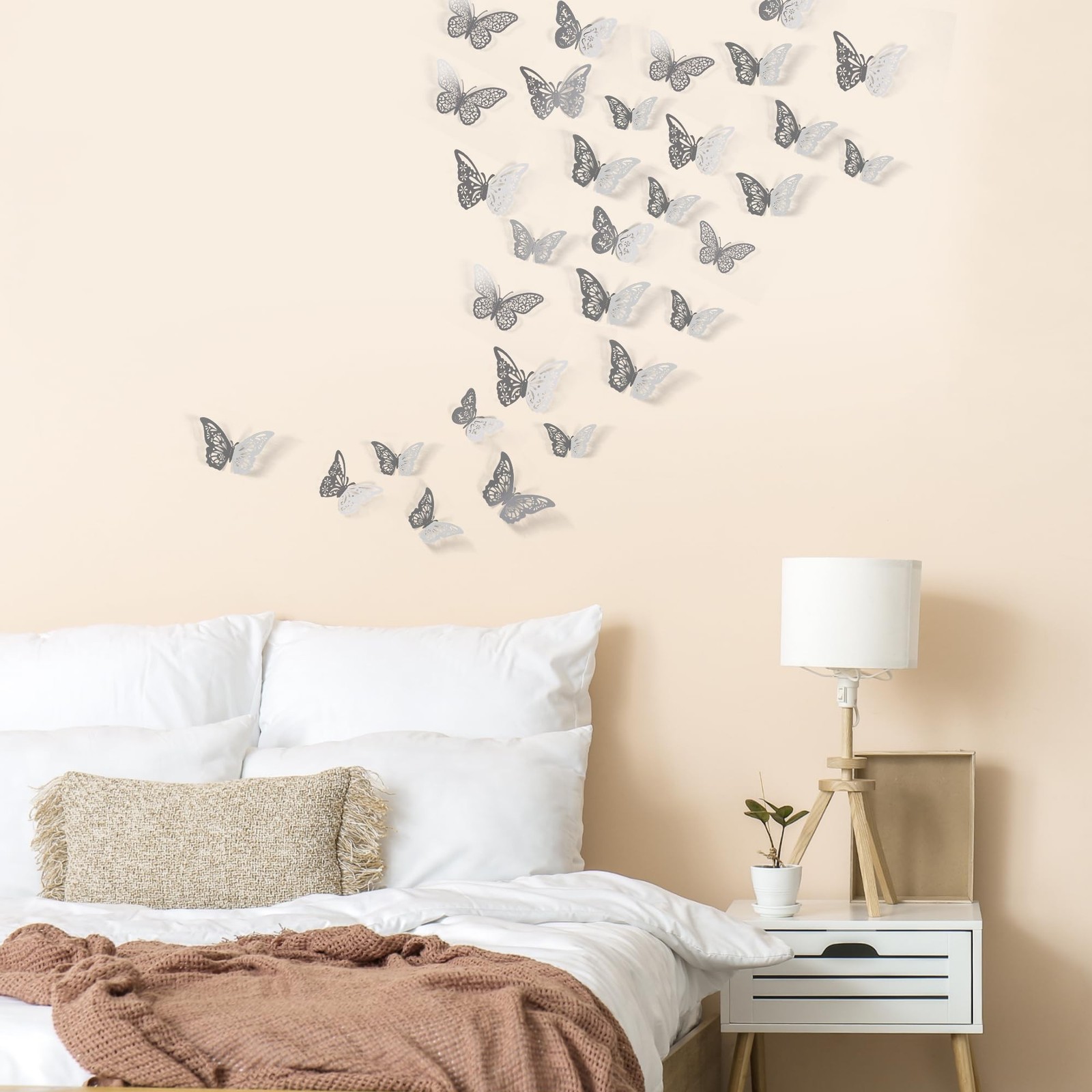 Crosize 48 Pcs Silver Butterfly Decorations, 4 Styles 3 Sizes, Wall Decor, 3D…