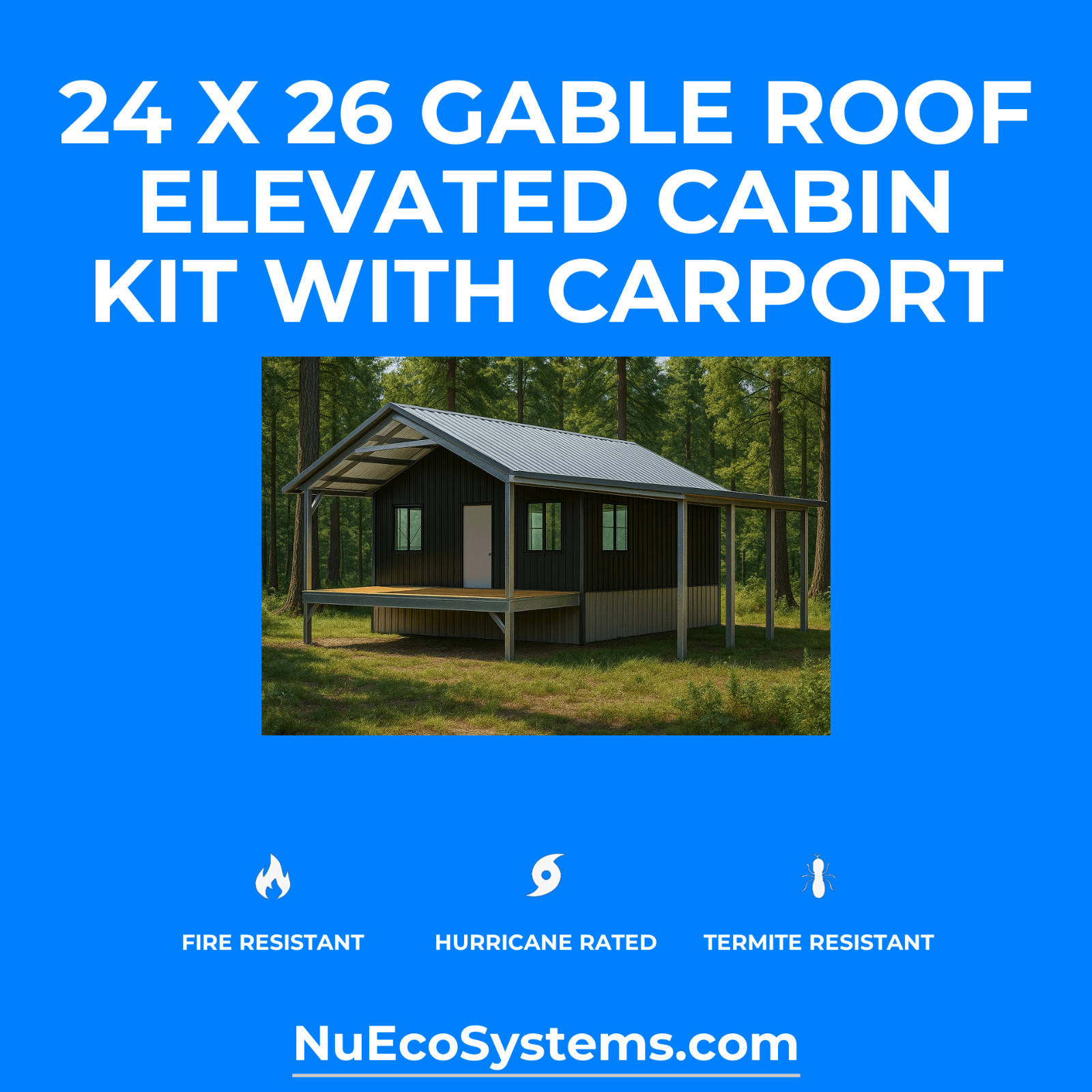 US Made Galvanized Steel 20 x 39 On & Off Grid Cabin Kit Covered Patio
