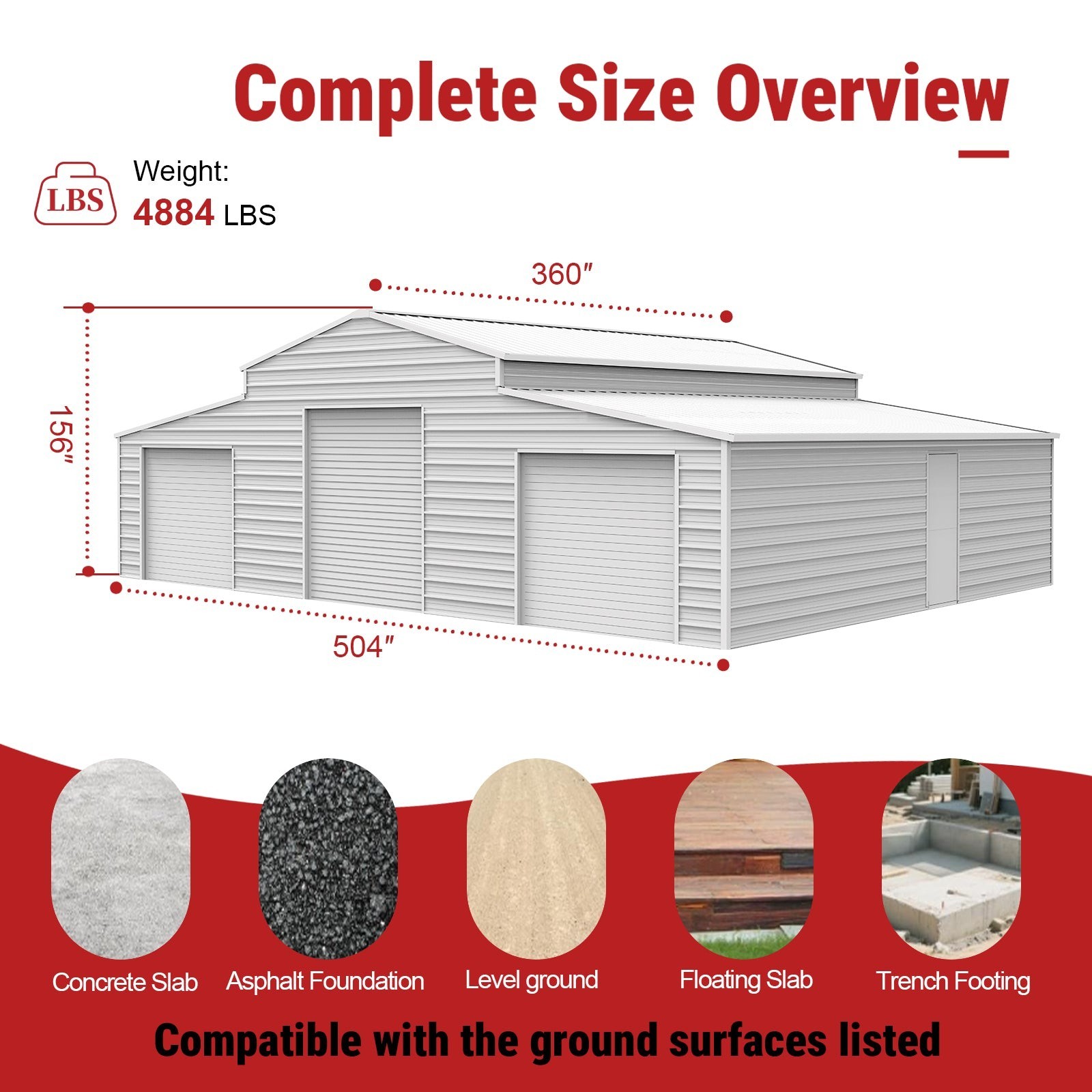 42’x30’x13′ Metal Garage Shed Barn Outdoor Storage Heavy Duty Galvanized Steel