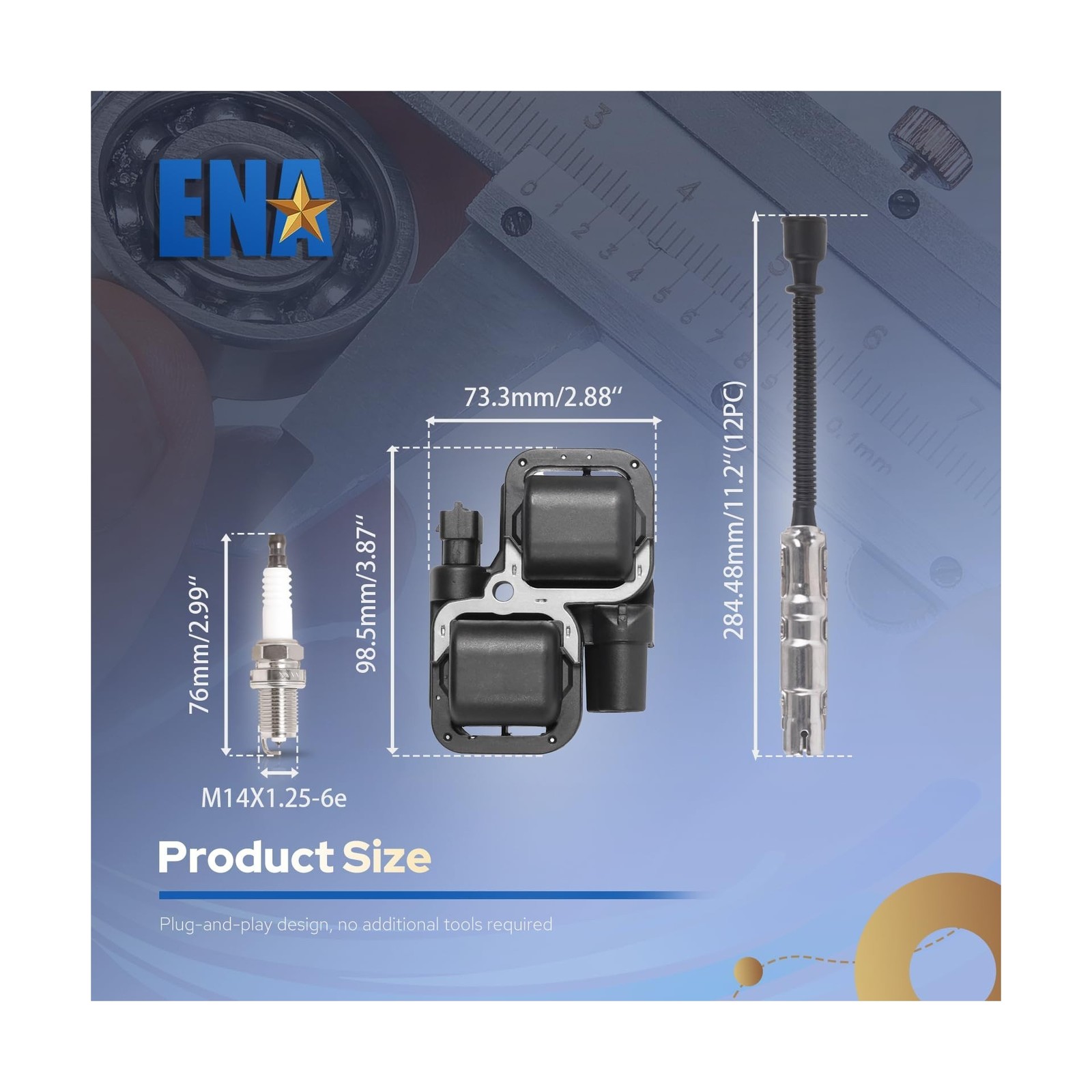 ENA Set of 6 Ignition Coil with 12 Iridium Spark Plug and Wire Set Compatible…