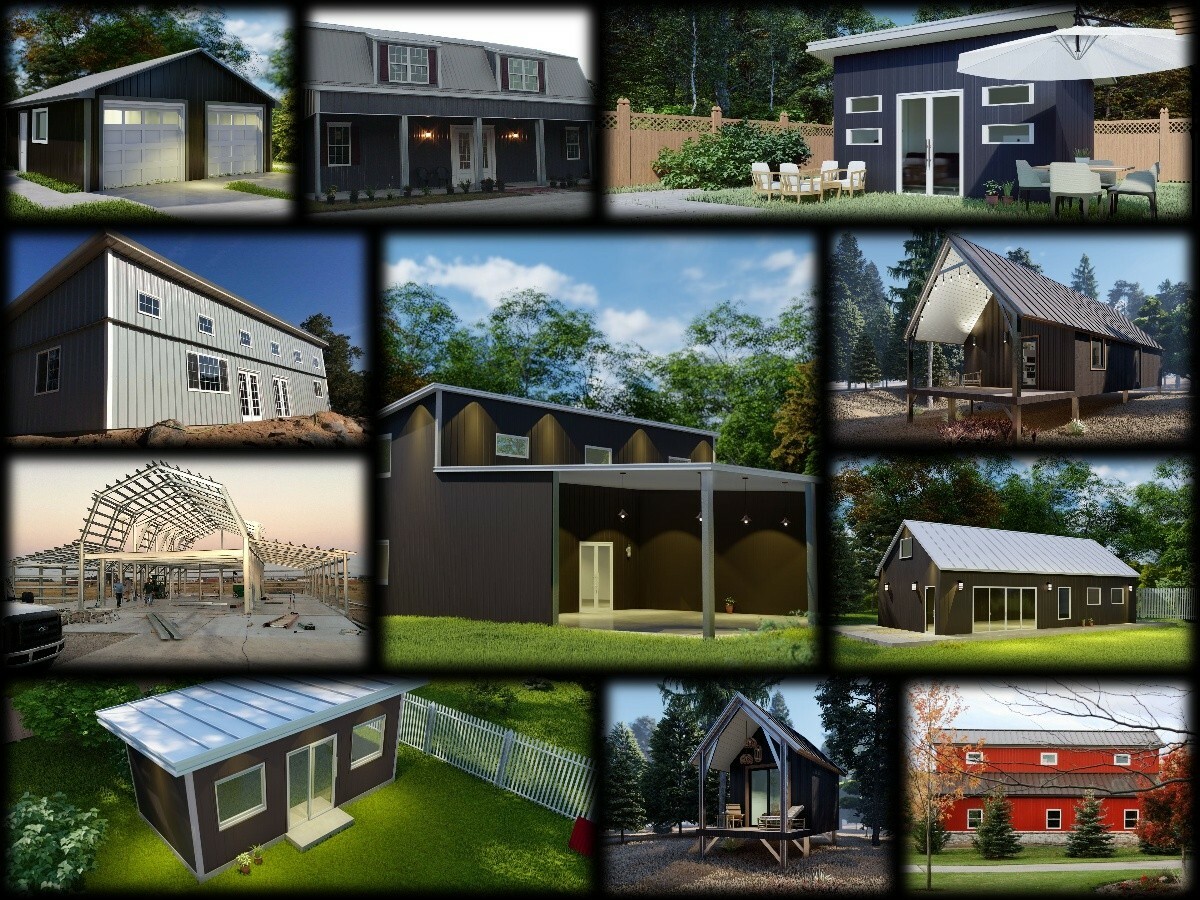 Steel Framed 2 Story Gambrel Barndominium Cabin Kit Covered Porch Made In The US