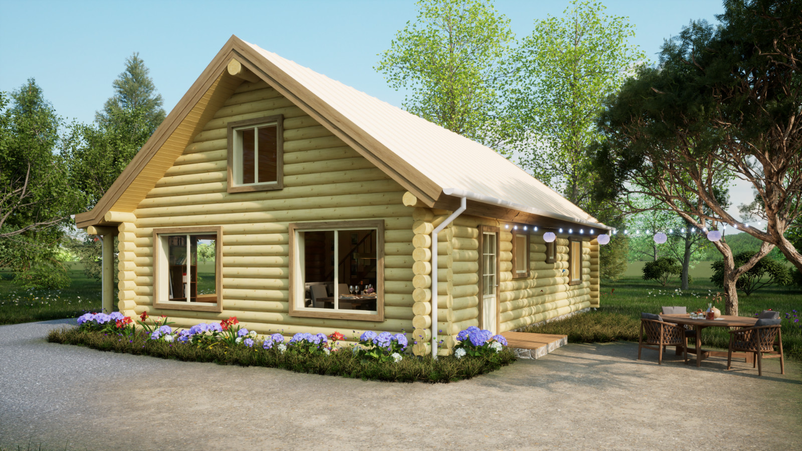LOG CABIN HOME shell kit logs 1266 sq.ft 36′ x 24′ with loft and porch
