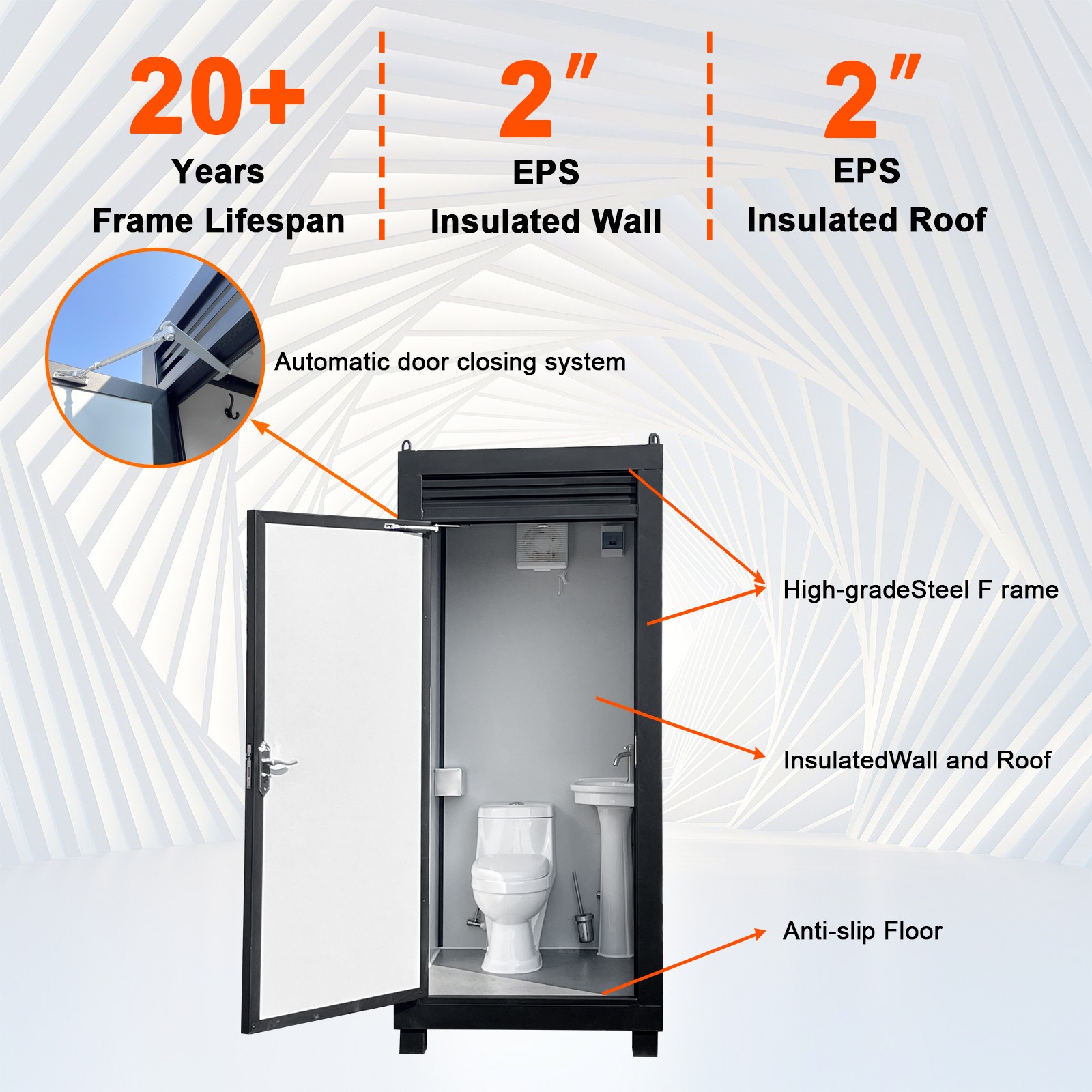 Person Portable Toilet Cabin Outdoor Restroom with Sink & Light Vent Fan Single