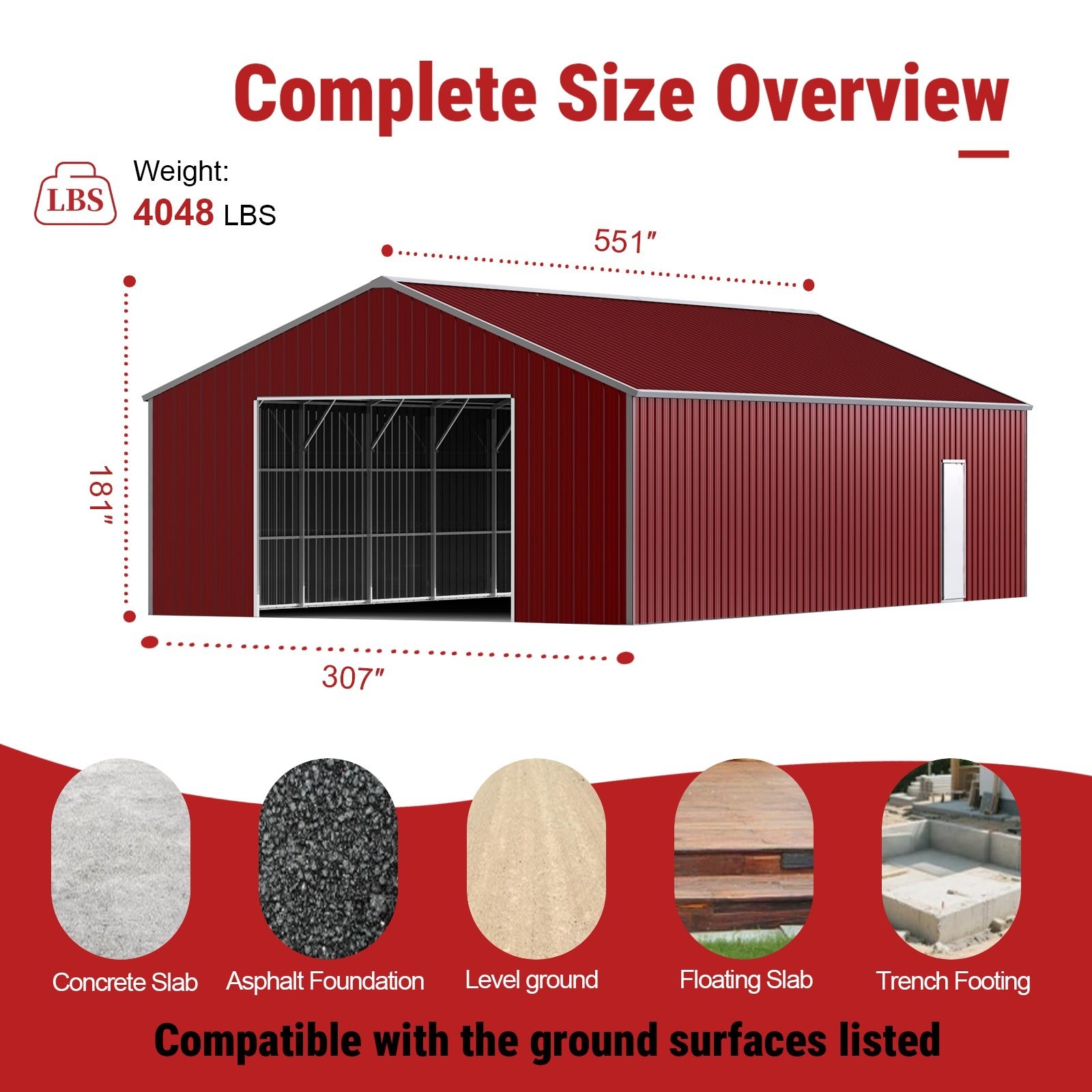 46x25x15FT Outdoor Heavy-Duty Metal Garage Barn Shed Reinforced Steel Carport