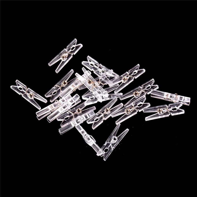20pcs Mini Clear Plastic Doll Clothespin Photo Paper Peg Clips Laundry Hangers