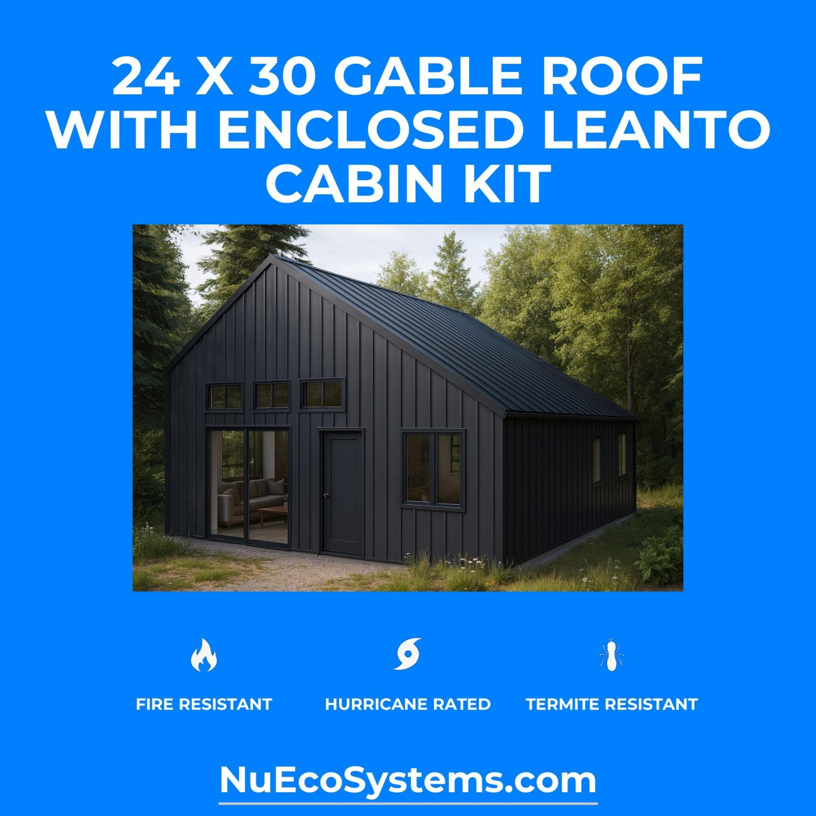US Made Galvanized Steel 20 x 39 On & Off Grid Cabin Kit Covered Patio