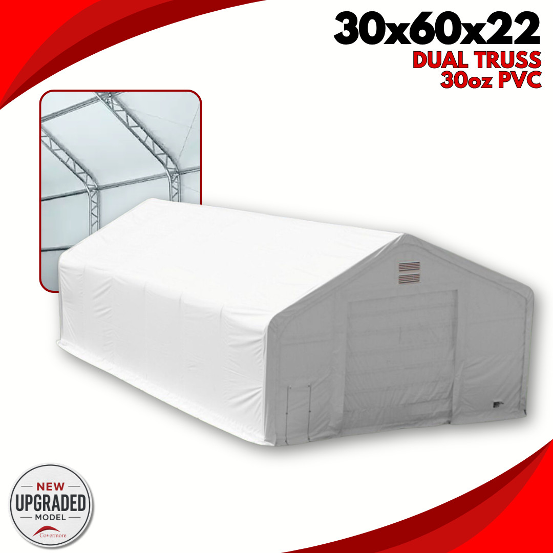 30’x60’x22′ HEAVY DUTY Dual Truss 30 oz PVC Fabric Storage Building