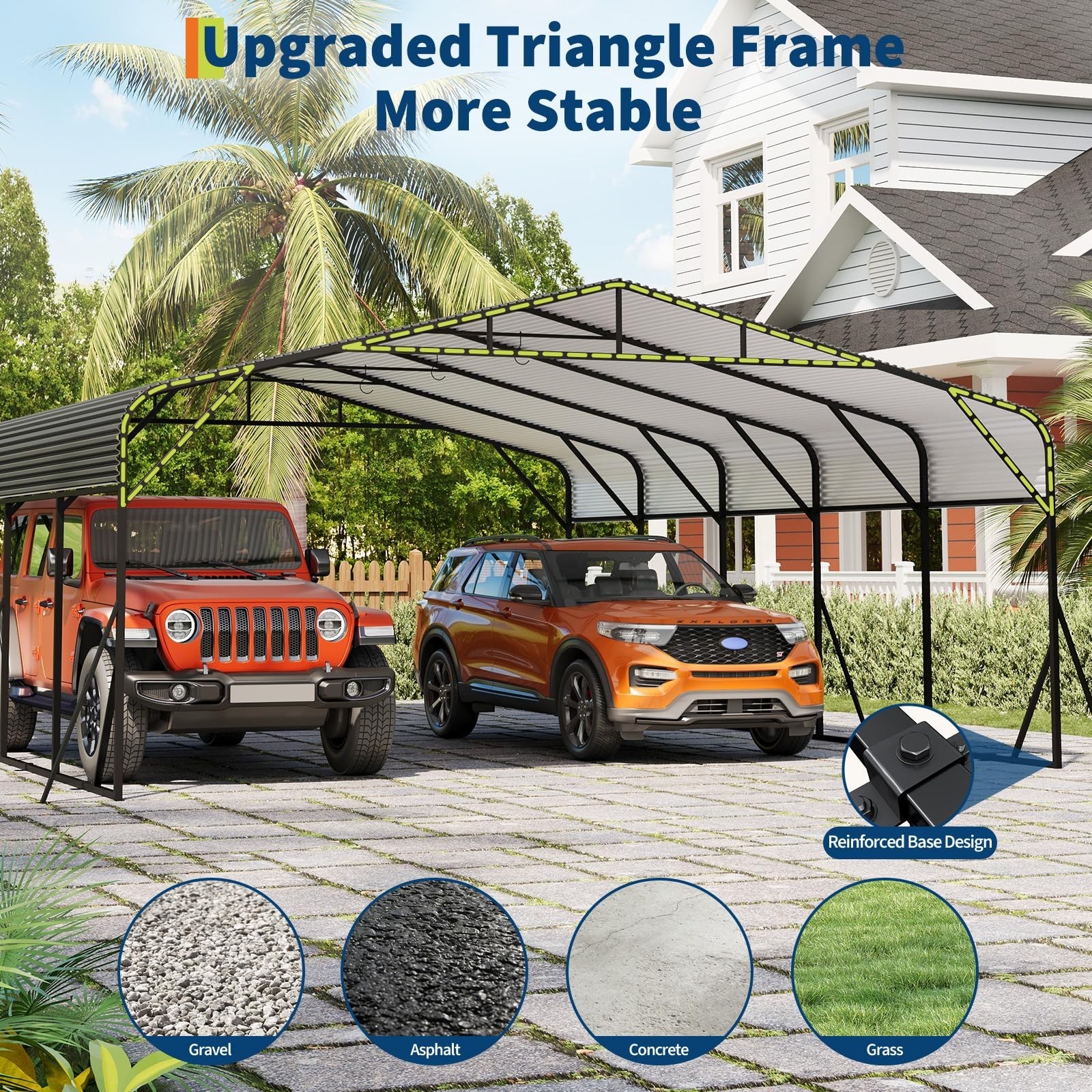 20′ x 25′ Carport Outdoor Heavy Duty Metal Galvanized Steel Car Shelter Garage