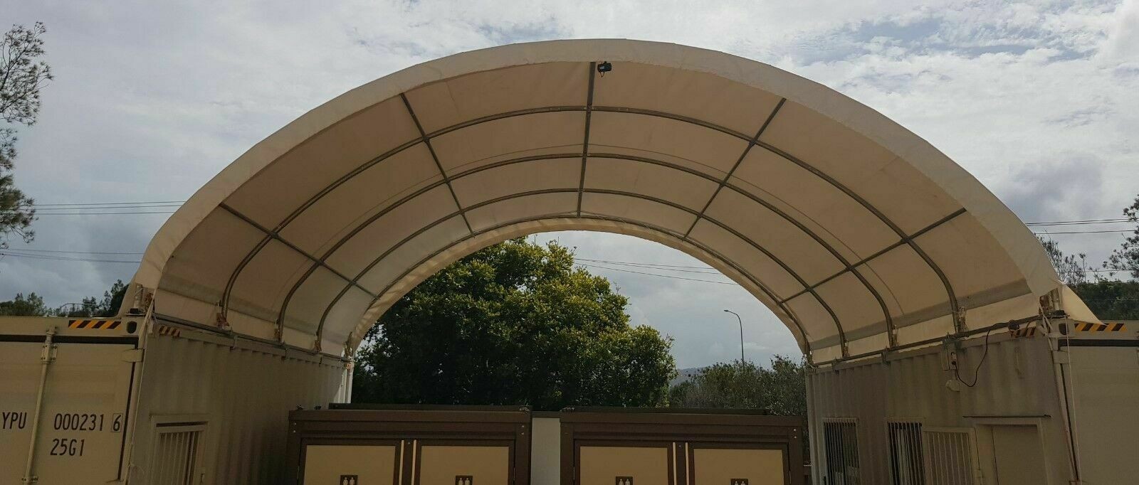 Covermore 20×40 (15 oz PVC) upgraded Conex Container Mounted Canopy Shelter