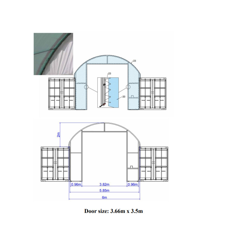 Front Panel W/ Winch door for W20′ Container Shelter 11oz PE Container Shelter