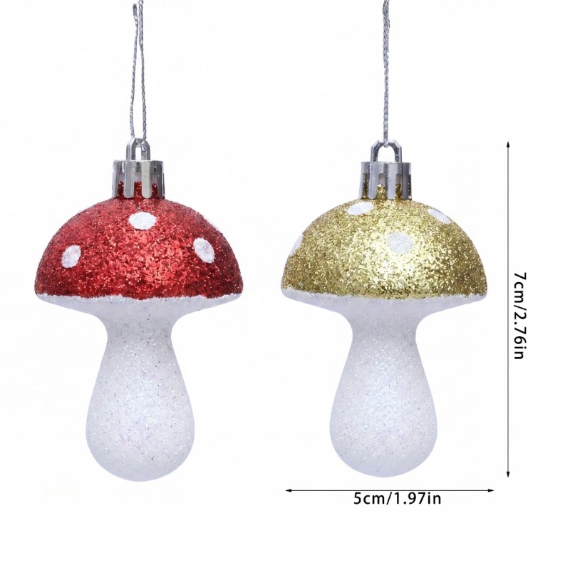6Pcs Glittering Plastic Mushroom Christmas Tree Hanging Ornament For Tree