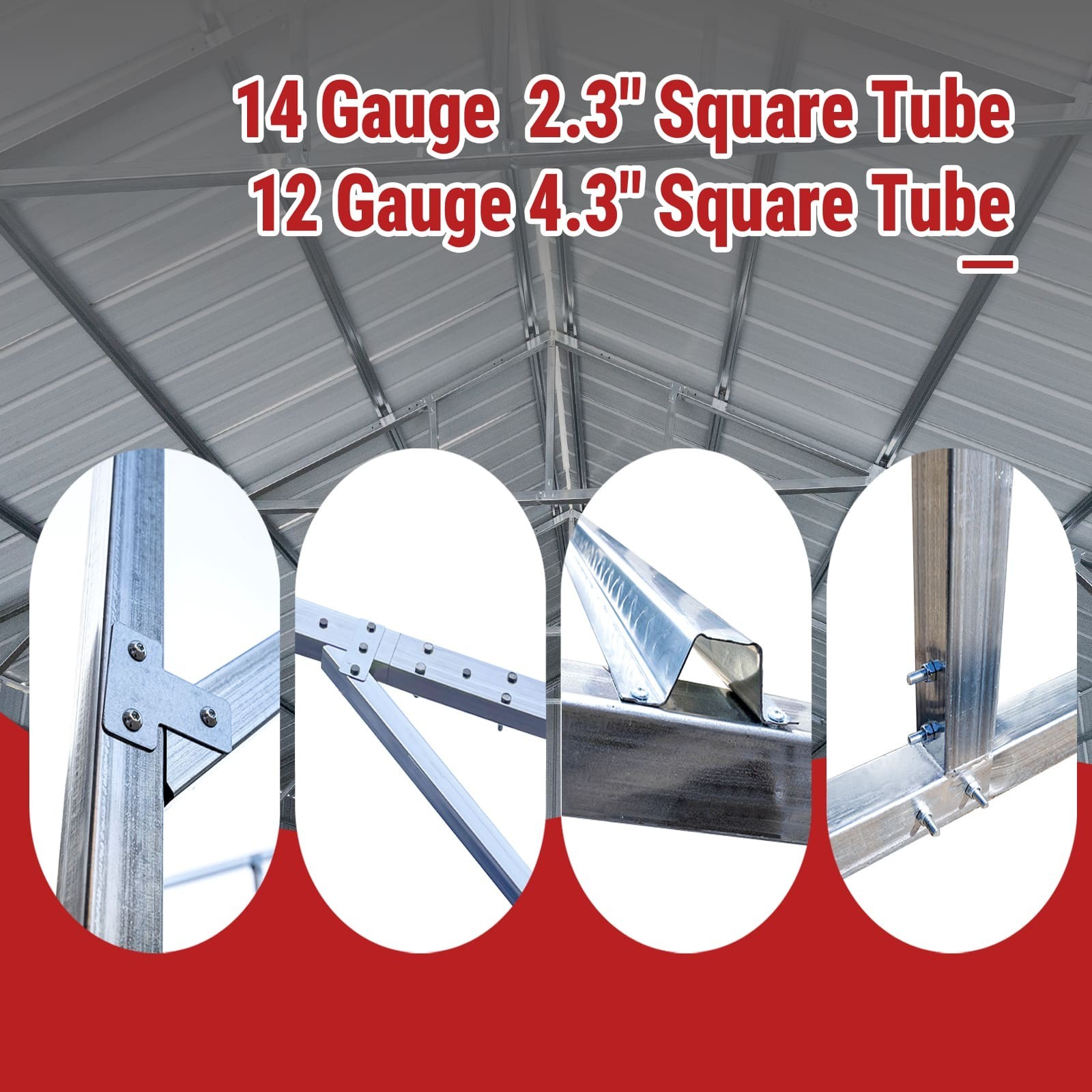 39x39x15 Metal Barn Garage Steel Building Workshop with 3 Doors Galvanized White