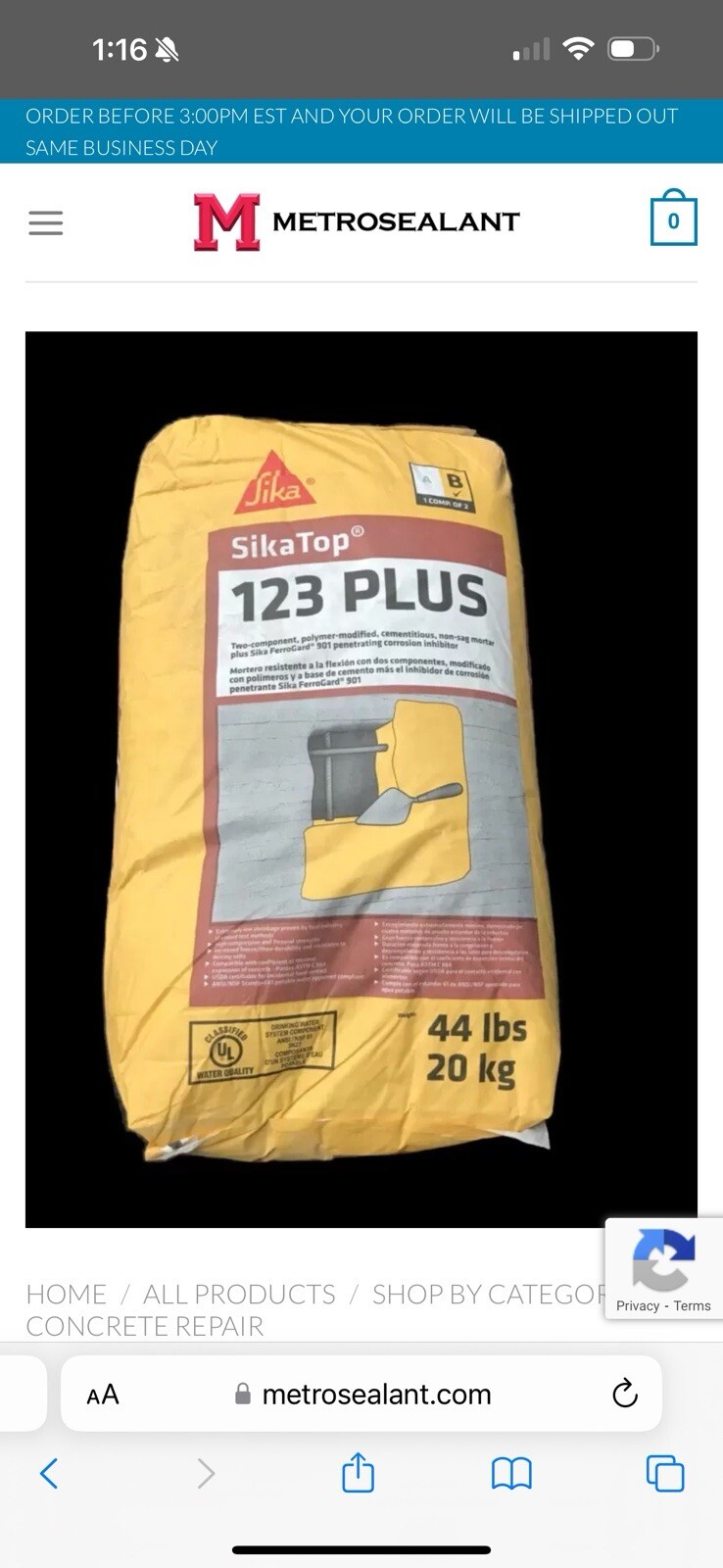 SIKATOP 123 Plus Two Component Penetration Inhibitor 25 Bags Available