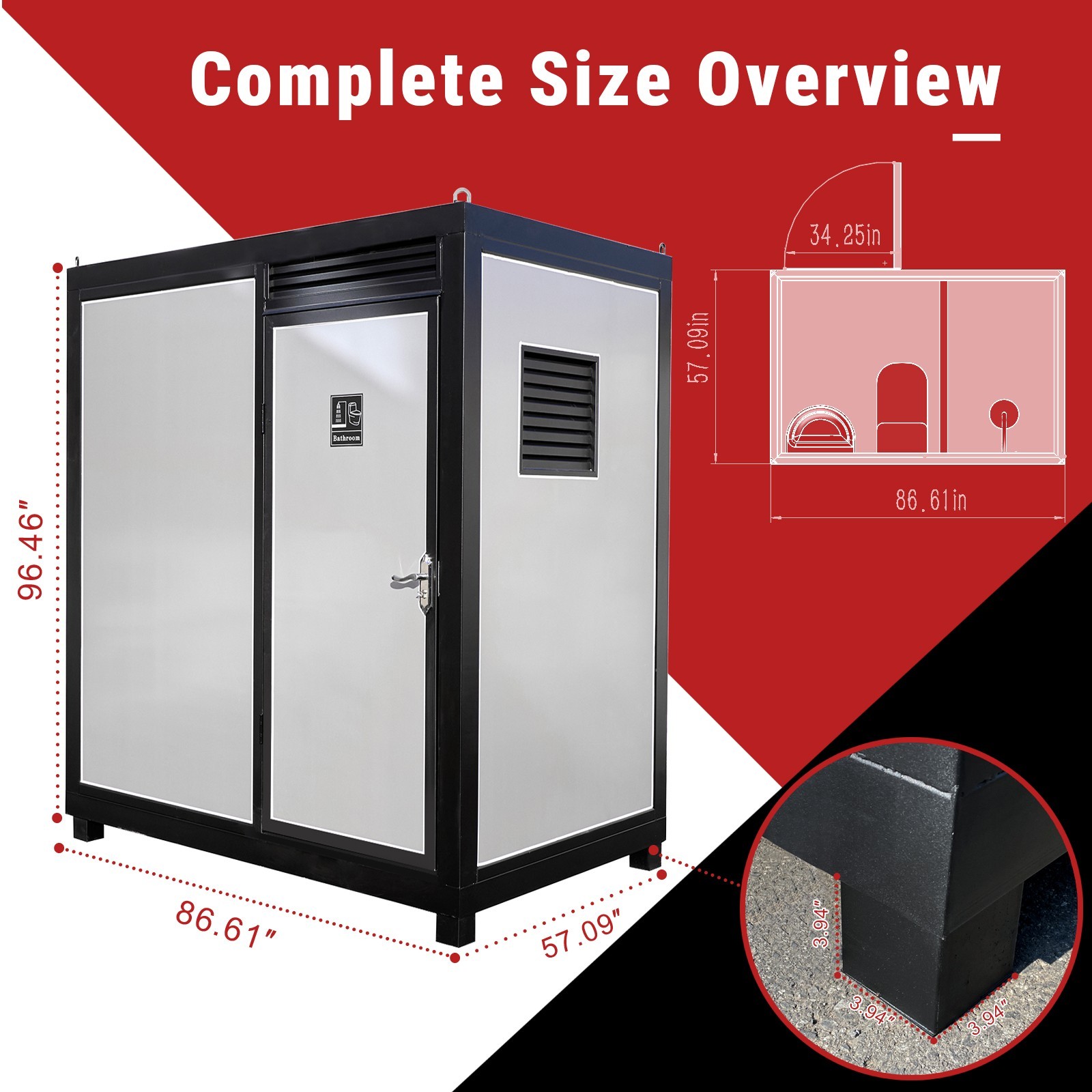 Portable Restroom Mobile Toilet Cabin Outdoor Shower Room w/Sink&Ventilation Fan