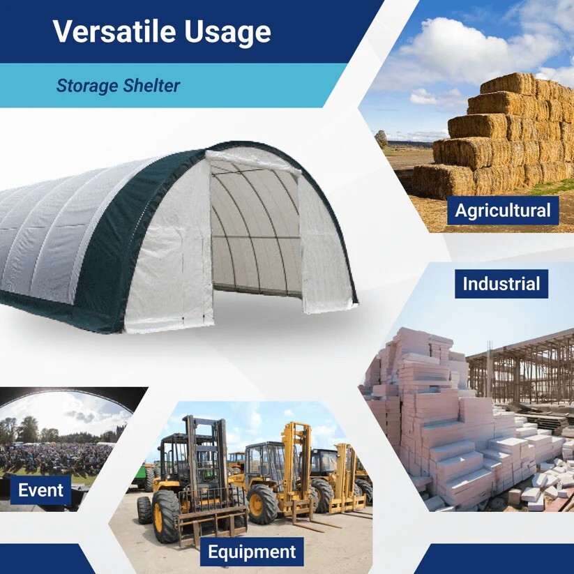 W30’xL40’xH15′ Single Truss Storage Shelter 11OZ PE Canvas Shelter with Man Door