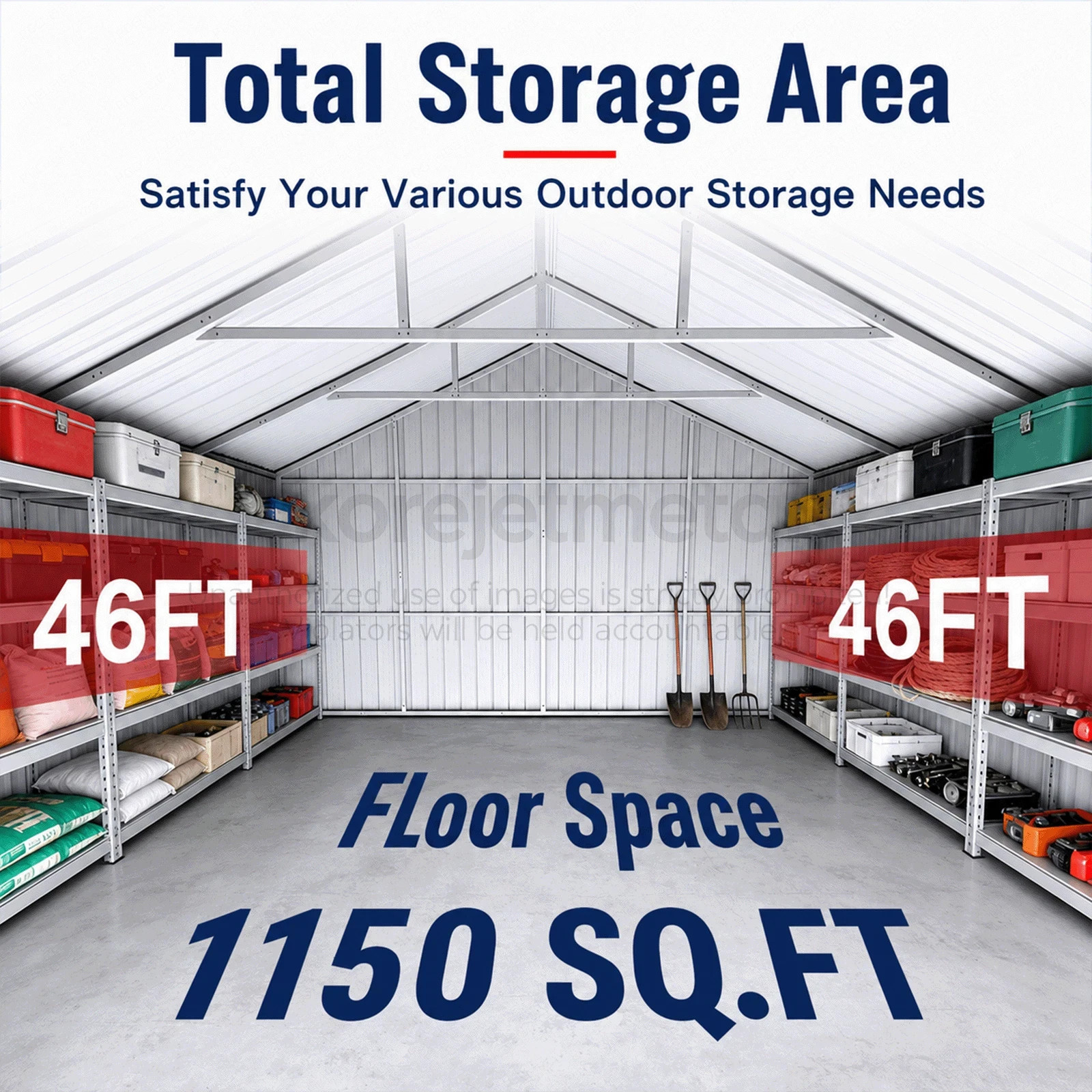 46x25x15FT Heavy-Duty Metal Garage Barn Shed Reinforced Steel Carport 1150 sq.ft