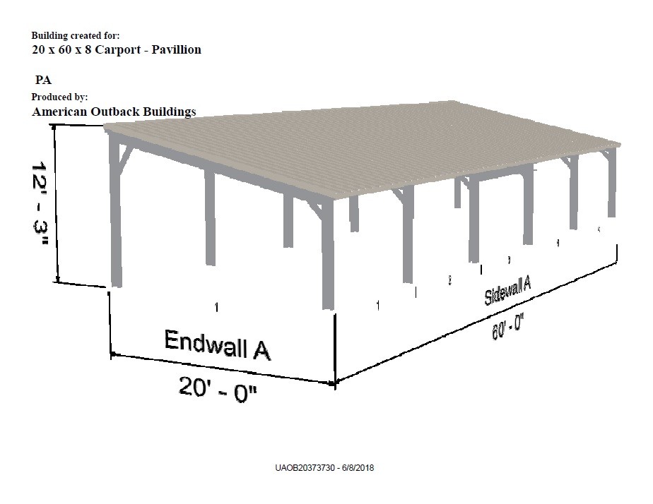 GALVANIZED STEEL Carport or Pavillion-20 x 60 x 8 METAL BUILDING KIT–Delivered
