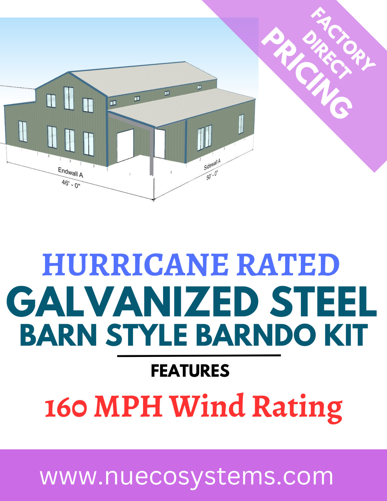 46 X 50 TEXAS HURRICANE RATED Barn Style Barndominium Kit