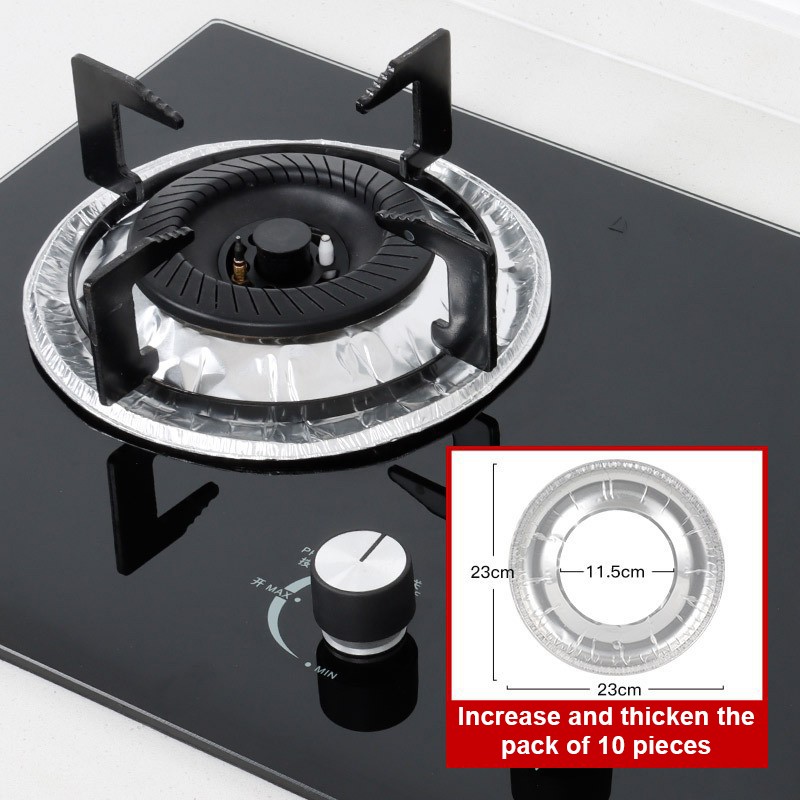 10Pcs/set Thickened Aluminum Foil Covers Gas Stove Oil Proof Pad Cookware Parts