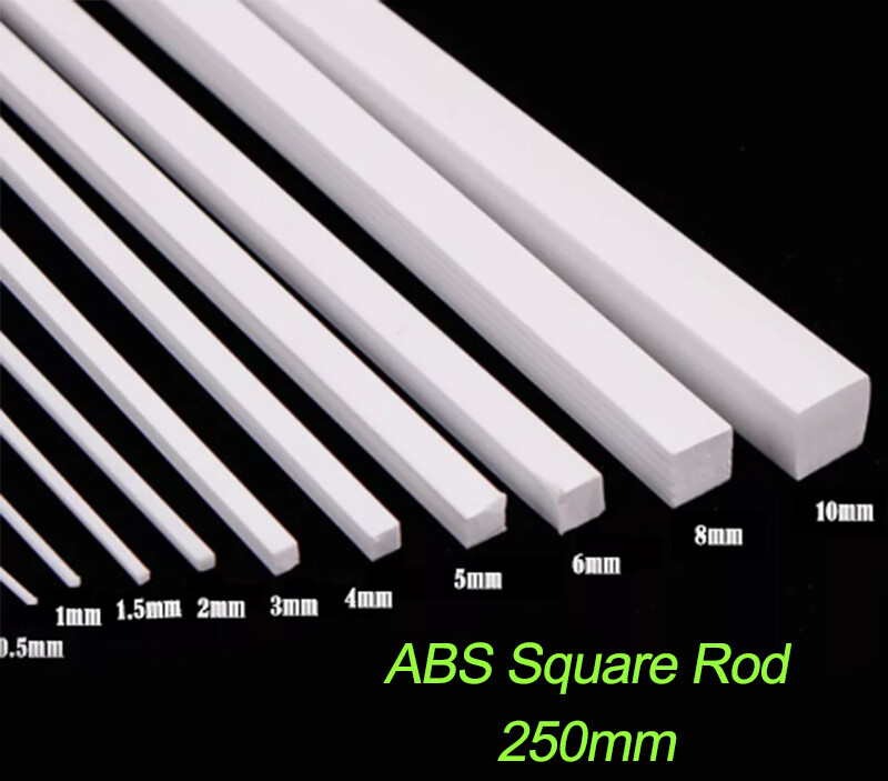 250mm White ABS Styrene Plastic Strip Tube Bar Rods Square Rod 0.5mm-10mm