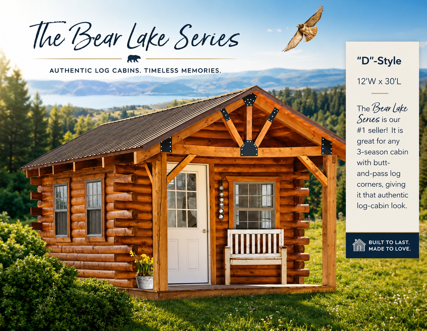 Log Cabin Kit 12′ x 30′ *** SHIPS NATIONWIDE * The Bear Lake Series