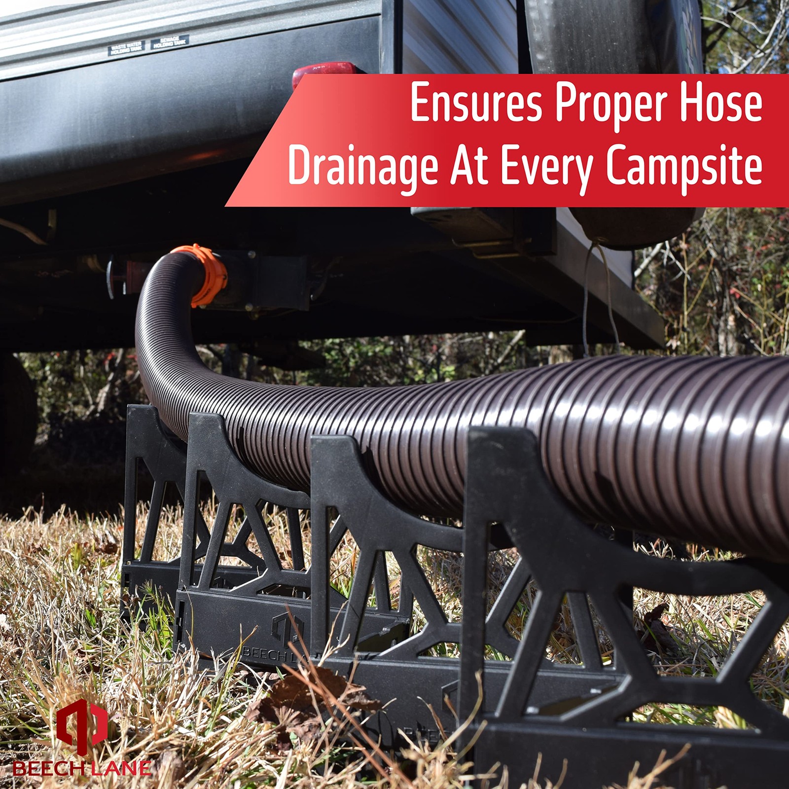 Beech Lane 20 Foot RV Sewer Hose Support with Clip On Accessory 20 FT, Black