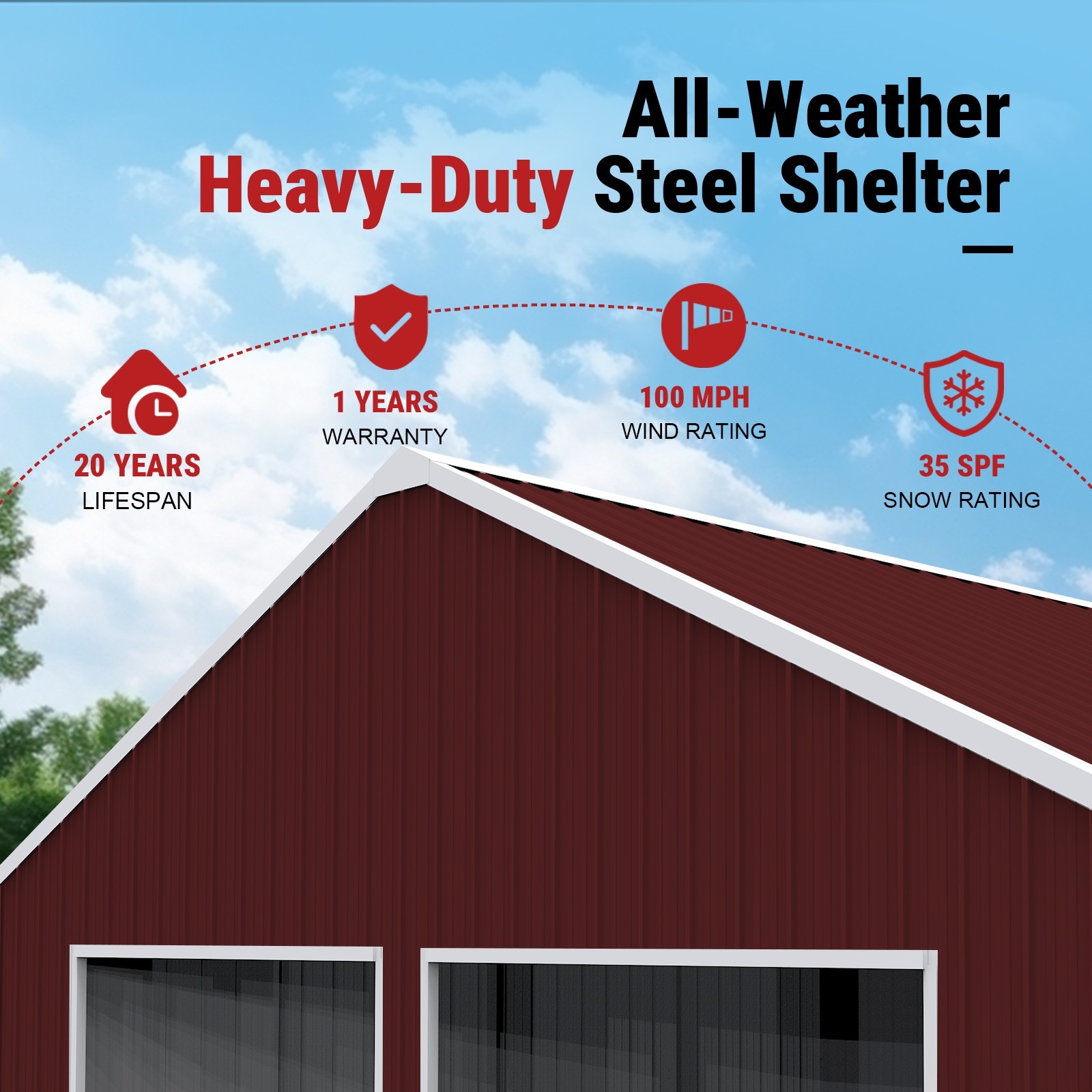 33x25FT Outdoor Garage Barn Shed Galvanized Steel Carport Storage Shed